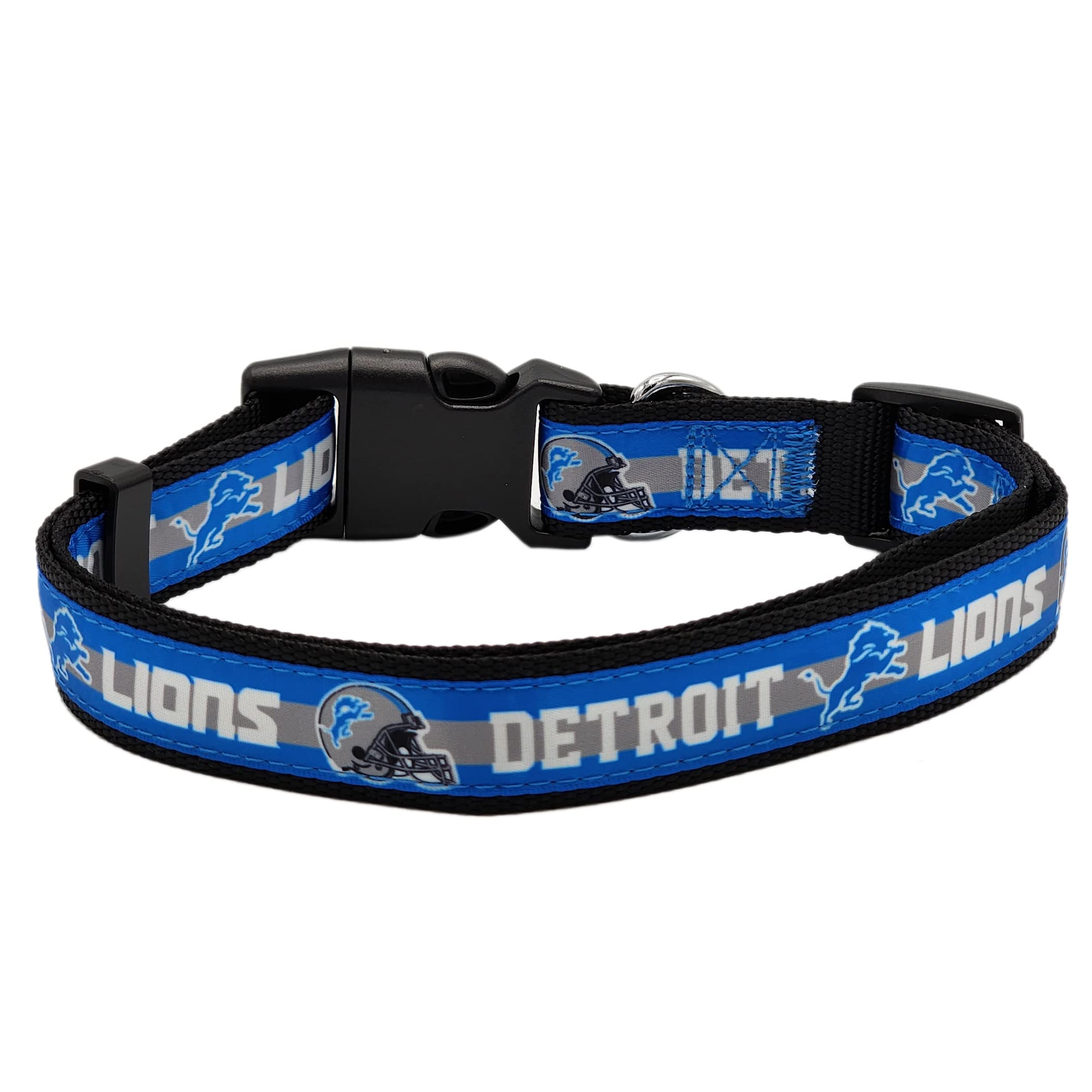 Pets First NFL Detroit Lions Licensed PET COLLAR, Small - Heavy-Duty, Strong, and Durable Dog Collar. Available in 31 Football T