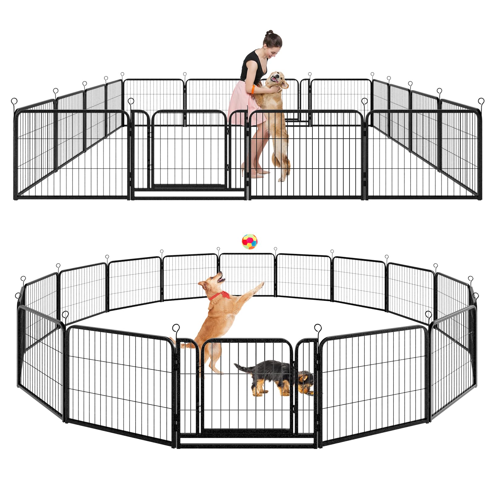 Kfvigoho Dog Playpen Outdoor Extra Wide 16 Piece Panels Heavy Duty Dog Fence 24 Height Anti-Rust with Doors Portable for RV Camp