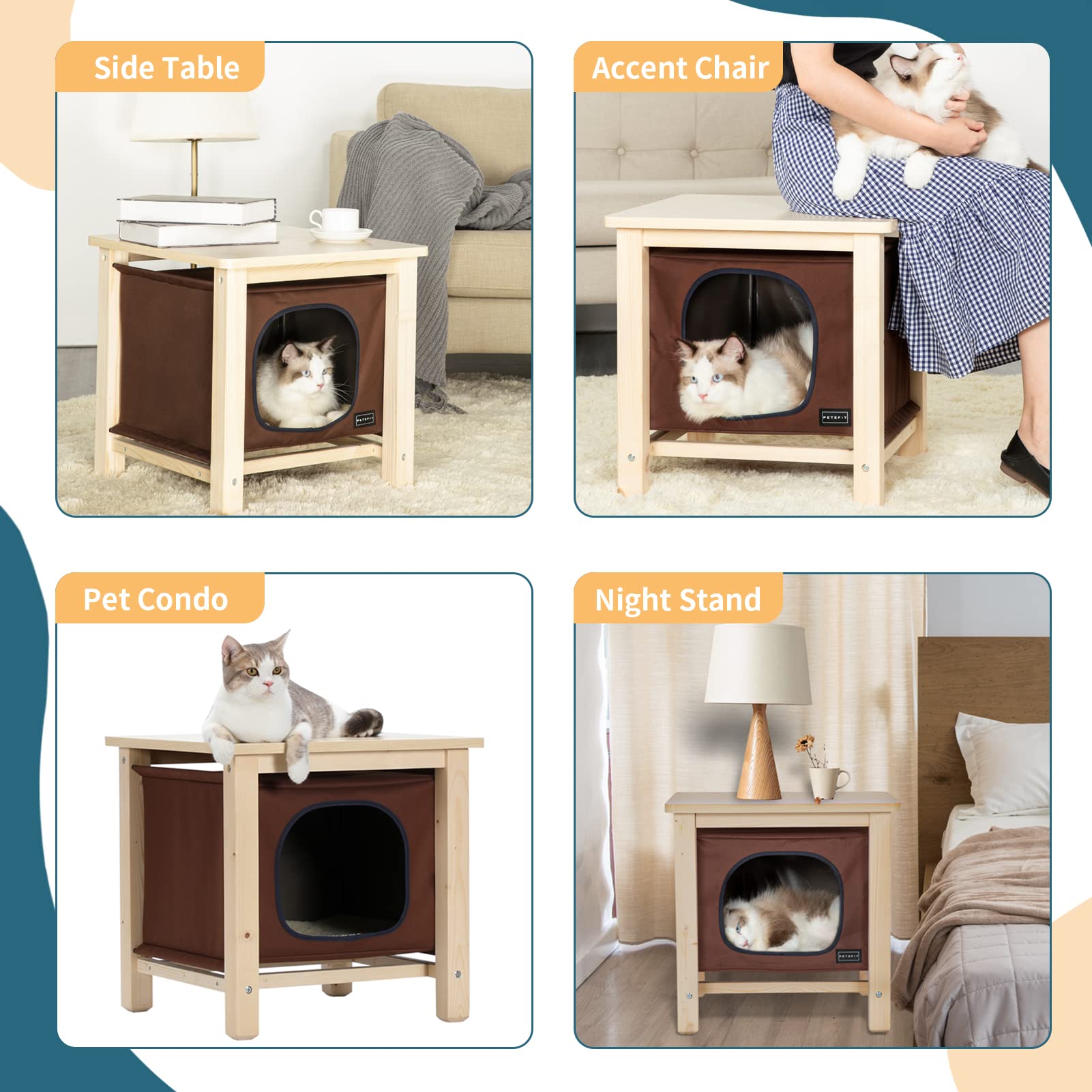 Petsfit Indoor Cat House Furniture, Small Dog House, Hanging Design Cat Cave With Thicken Wood Panel And Cover With Durable Oxford Cloth