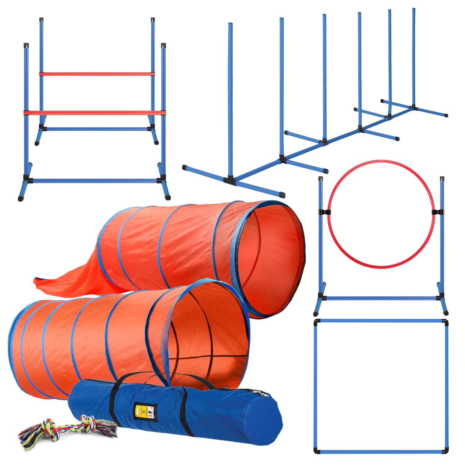 Cheering Pet Complete Deluxe Dog Agility Training Equipment Set, 2 Dog Jumps, Hurdle, Blind, 2 Standard Tunnels And 6 Weave Poles, Premium Dog Agility Exercise Set With Easy Fun Carry Case…