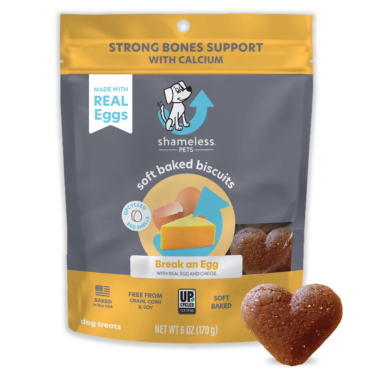 Shameless Pets Soft-Baked Dog Treats, Break an Egg - Natural & Healthy Dog Chews for Strong Bones Support with Calcium - Dog Bis