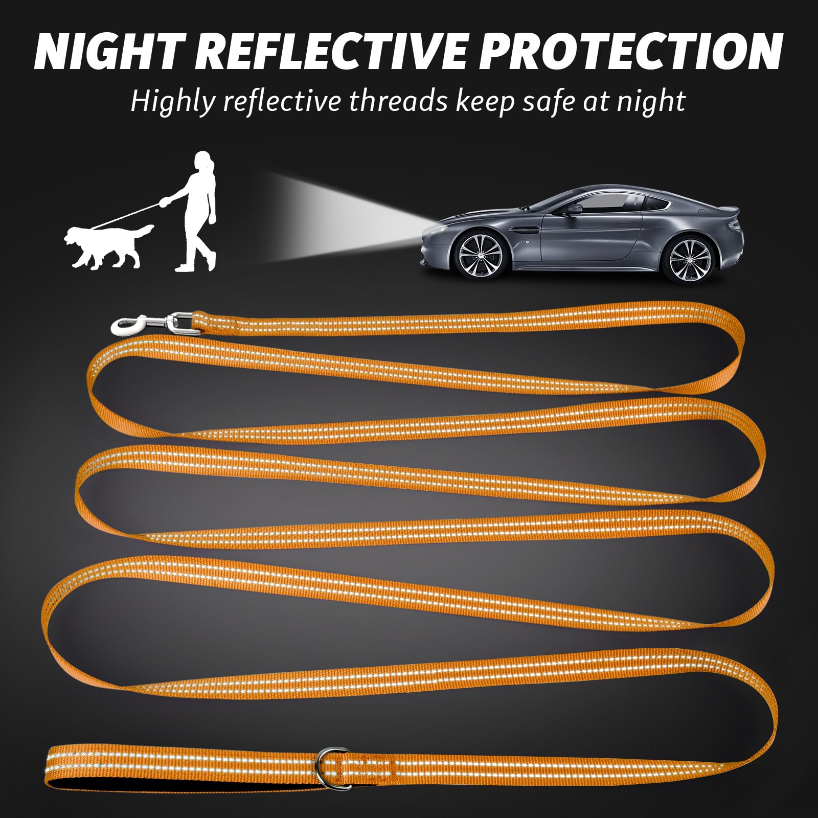 Xiaz 30 Feet Dog Training Leash, Nylon, Orange, Reflective, Padded Handle, 550 Lbs Bearing, Lightweight Suitable For Small, Medi