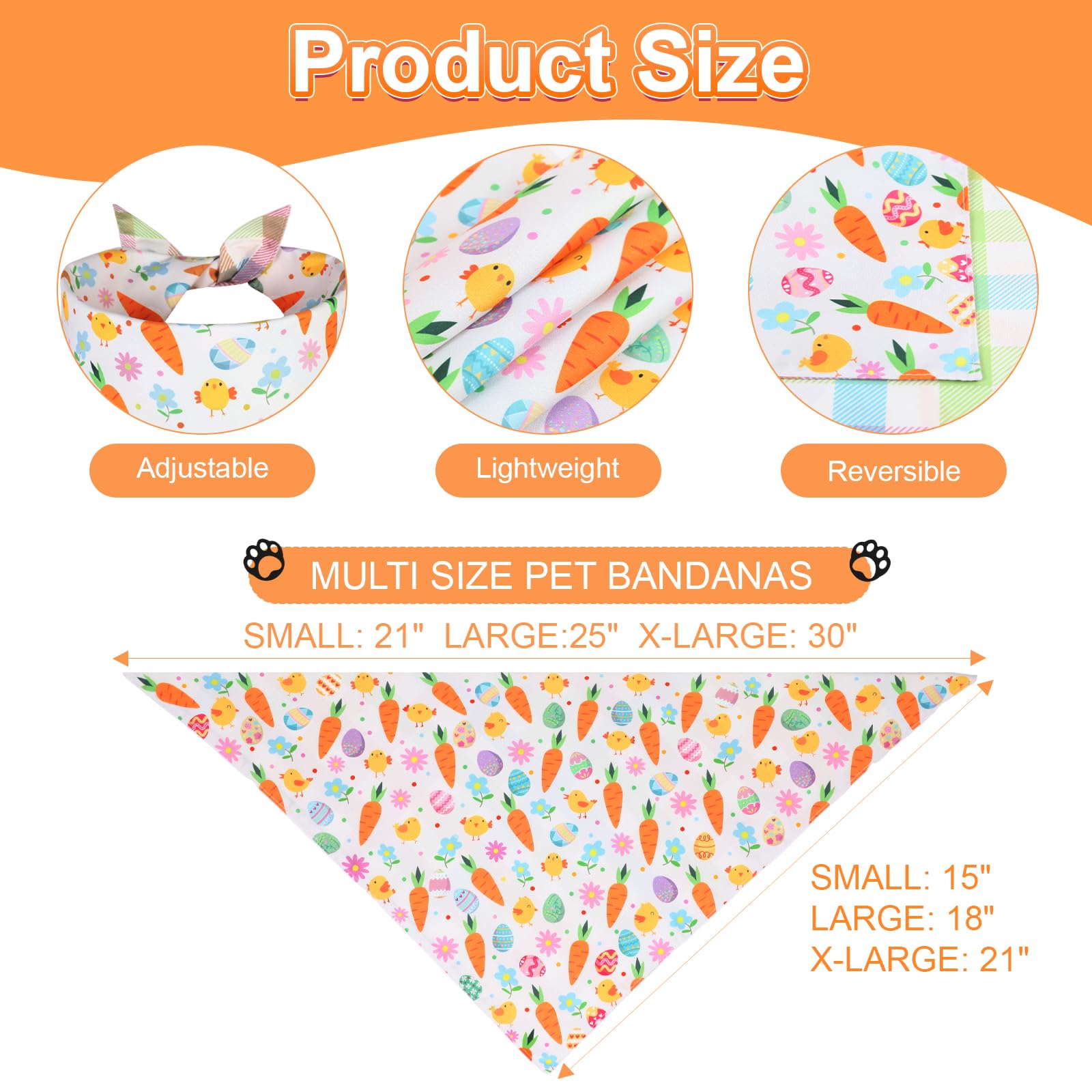 Ququle Easter Dog Bandana Xlarge 2Pcs, Colorful Scarf For Boy And Girl, Durable Triangle Reversible Bibs Handkerchief For Puppy