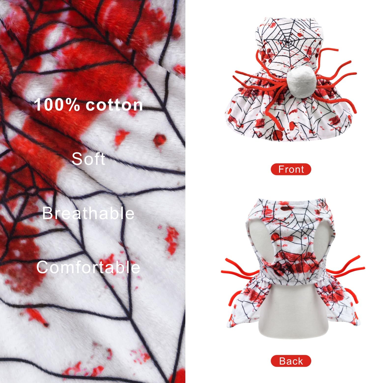 Otunrues Dog Halloween Dress Skeleton Halloween Costumes For Dogs Funny Halloween Puppy Dress For Small Dogs Cats Xl, Red & Whit