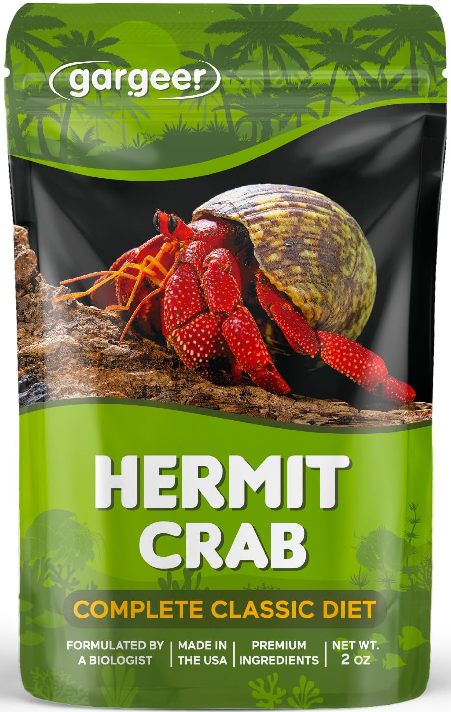 Gargeer Hermit Crab Complete Diet. Non-GMO Premium Ingredients, for All Nutritional and Immune System Needs. 2oz Granular Textur