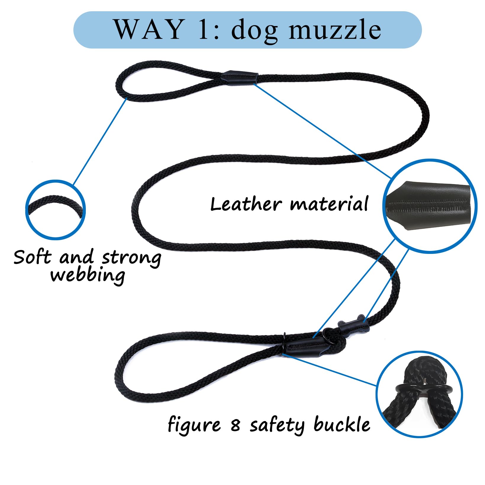 Multifunctional Figure 8 Padded Head Halter Walking Training Leather Stopper Rope Slip Lead Dog Leash Muzzle (Grey)