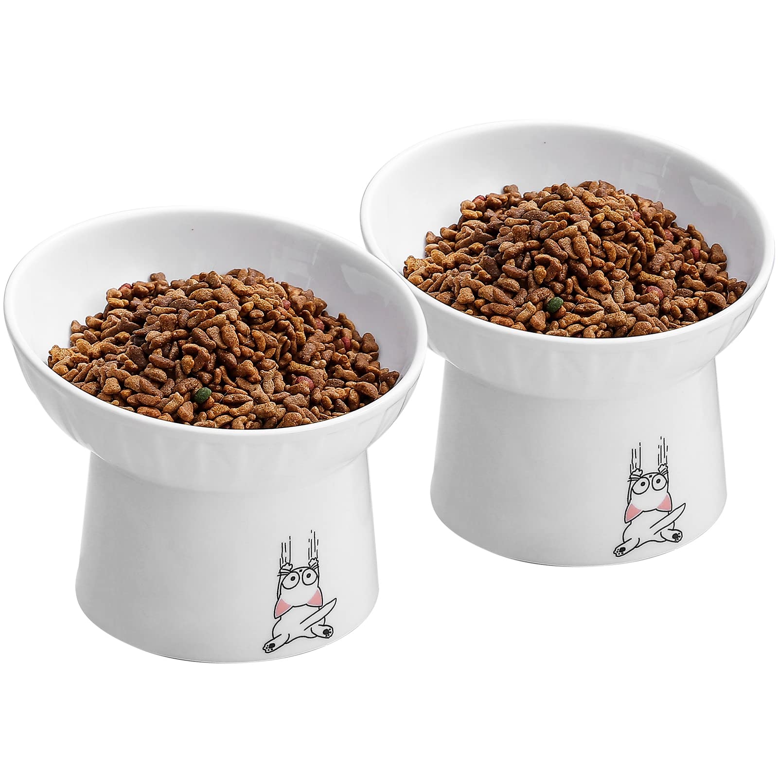 OMAYKEY 6.5 Inch Extra Wide Ceramic Raised Cat Bowls, Porcelain Tilted Elevated Cat Food Water Bowl Dish, Stress Free Pet Feeder