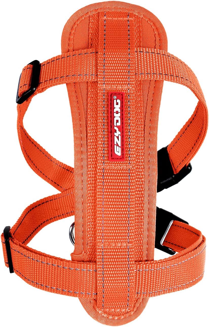 Ezydog Premium Chest Plate Custom Fit Reflective No-Pull Padded Comfort Dog Harness - Perfect For Training, Walking, And Control - Includes Car Restraint Attachment (Large, Orange)