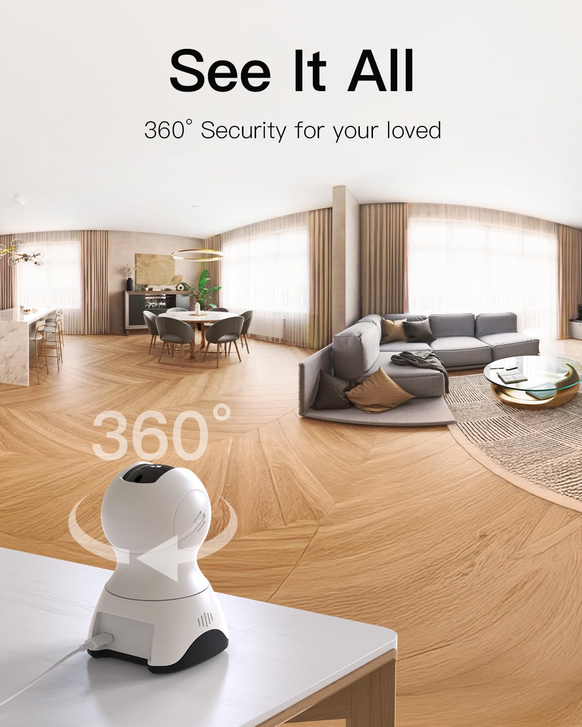 VIMTAG 4K Indoor Security Camera - Ultra HD Pet Camera & Baby Monitor with App, Smart Motion Detection, Night Vision, 360 View,