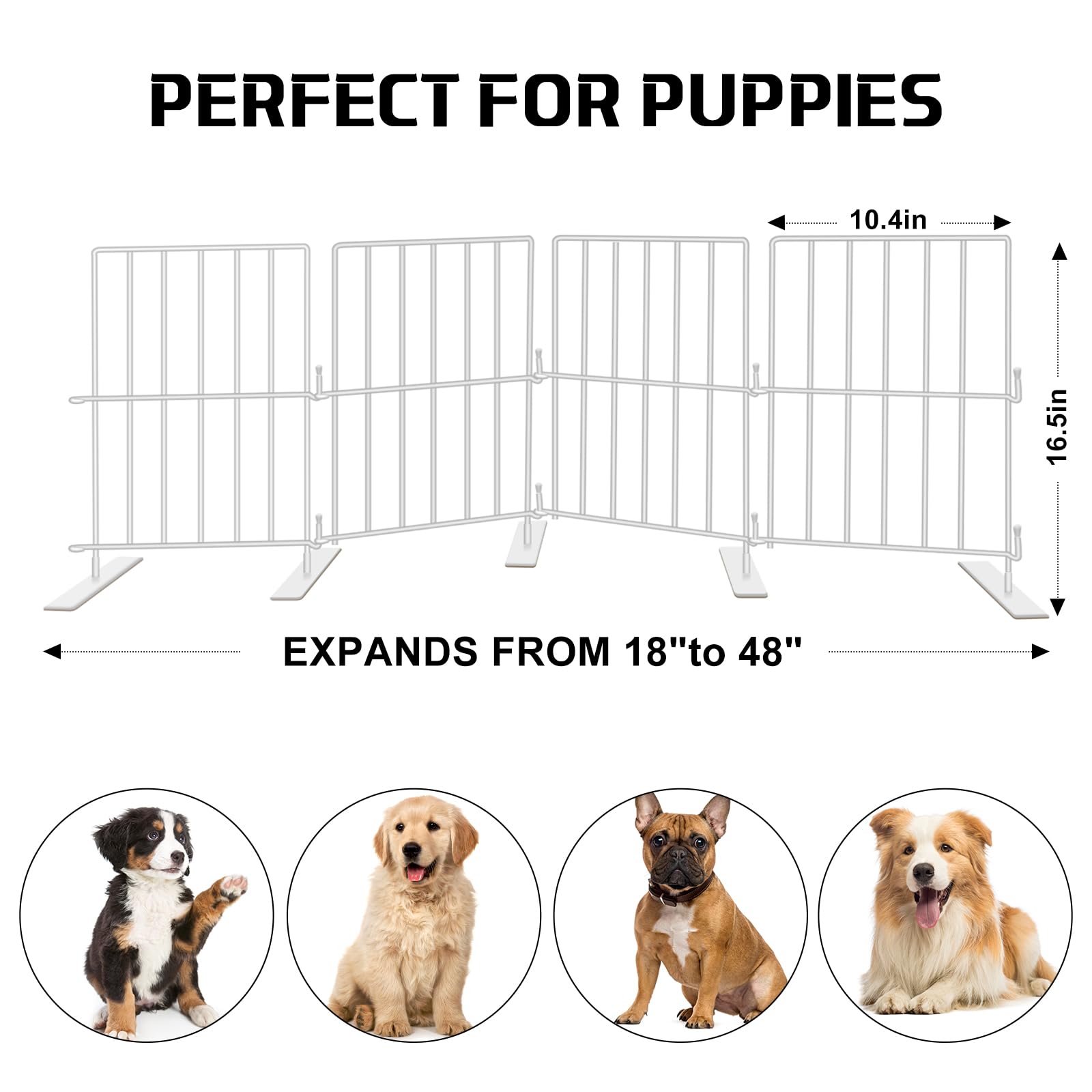 Yorwhin Short Puppy Gate - 17 Inch Height, Free Standing, Expands Up To 48 Inches, Indoor/Outdoor, Step Over Pet Fence For Small