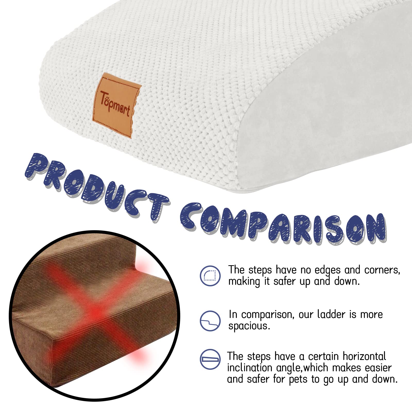 Topmart High Density Extended Foam Dog Ramp&Steps 2 Tiers,11.8 High,Non-Slip Dog Stairs,Soft Foam Dog Ladder with Waterproof Cov