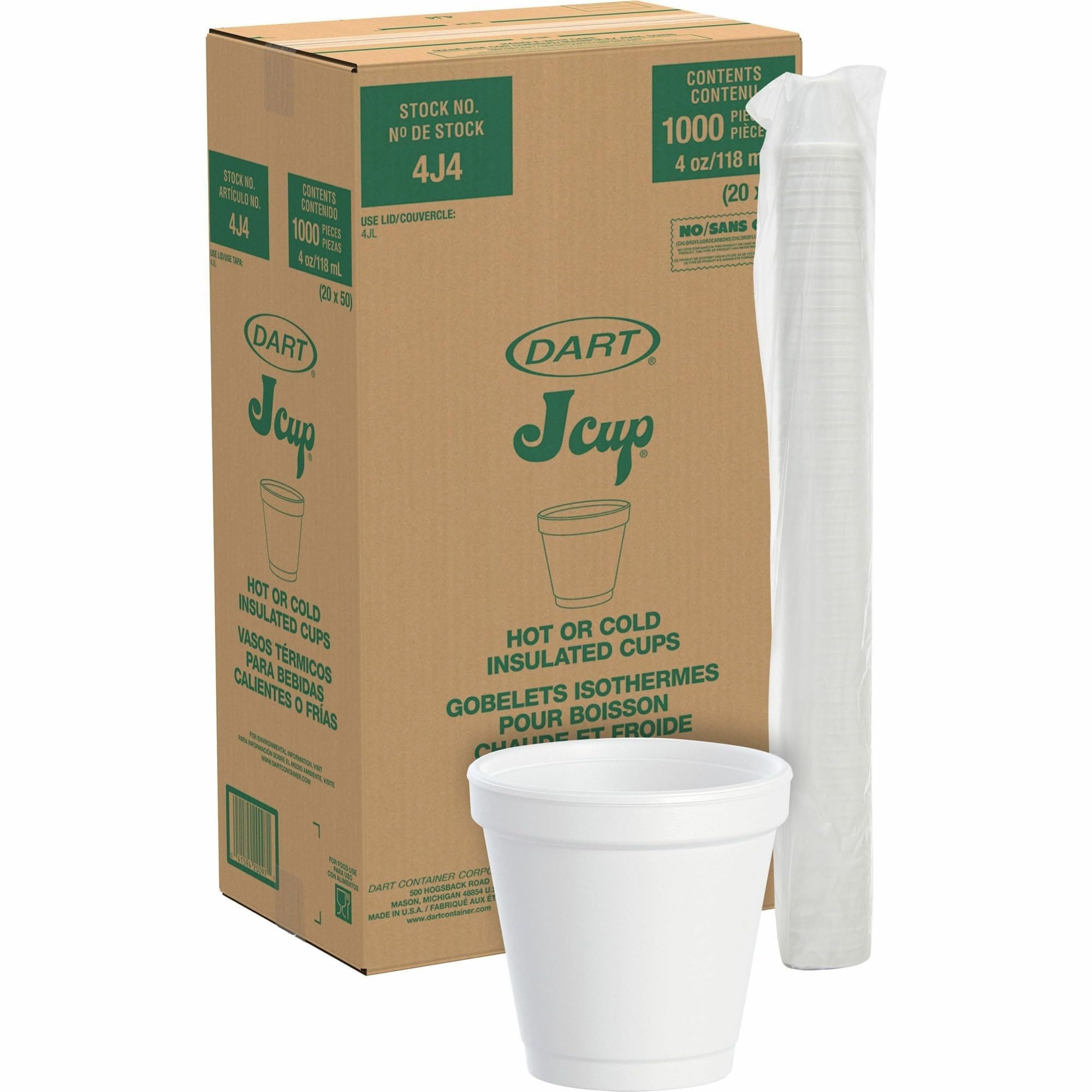 Dart 4J4 4 Oz Foam Cup, 4 Series Lids (Case Of 1000),White