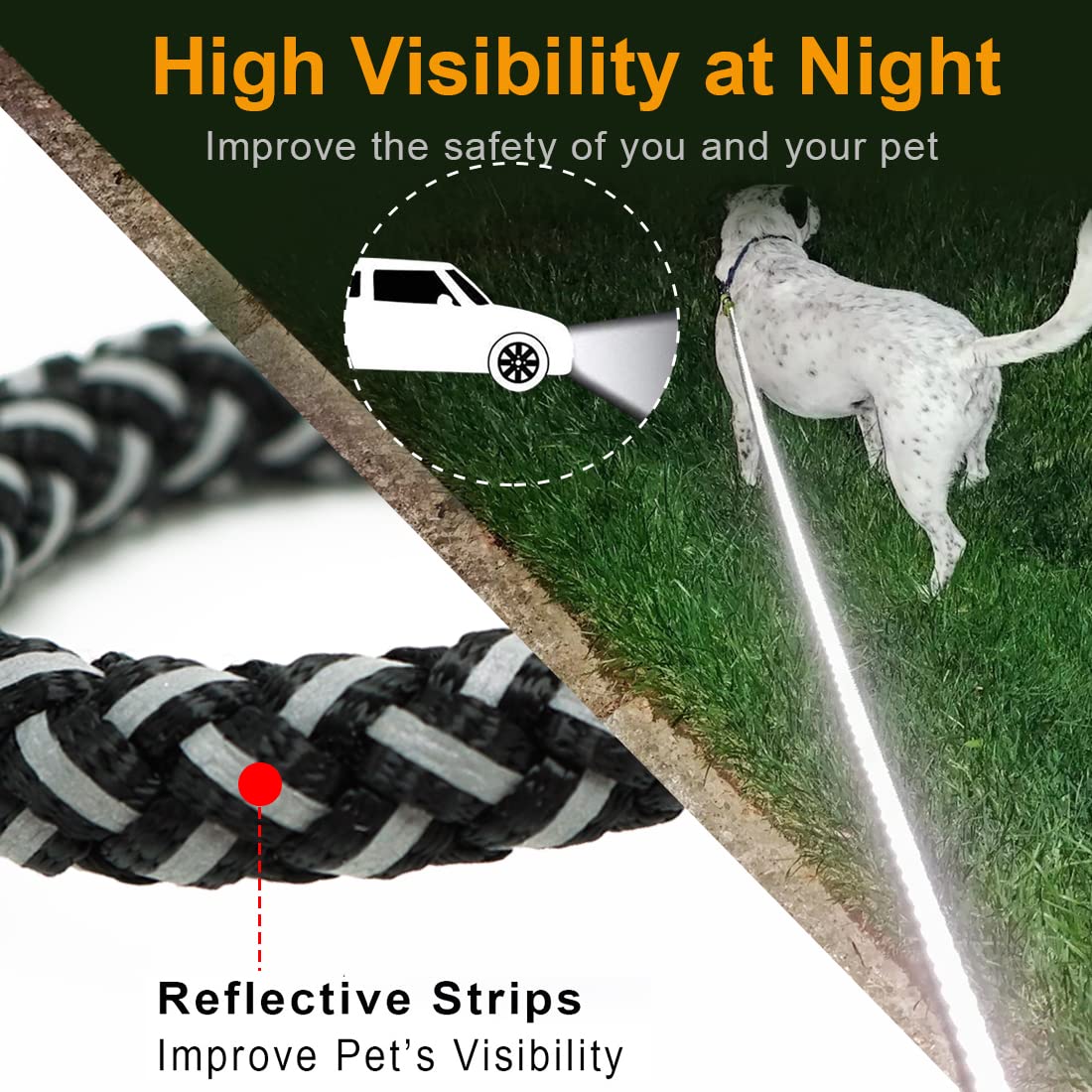 Mycicy 3Ft 4Ft 6Ft 10Ft Rope Reflective Dog Leash - Nylon Braided Heavy Duty Strong Dog Training Leash For Large And Medium Dogs Walking Leads (6Ft, Black)