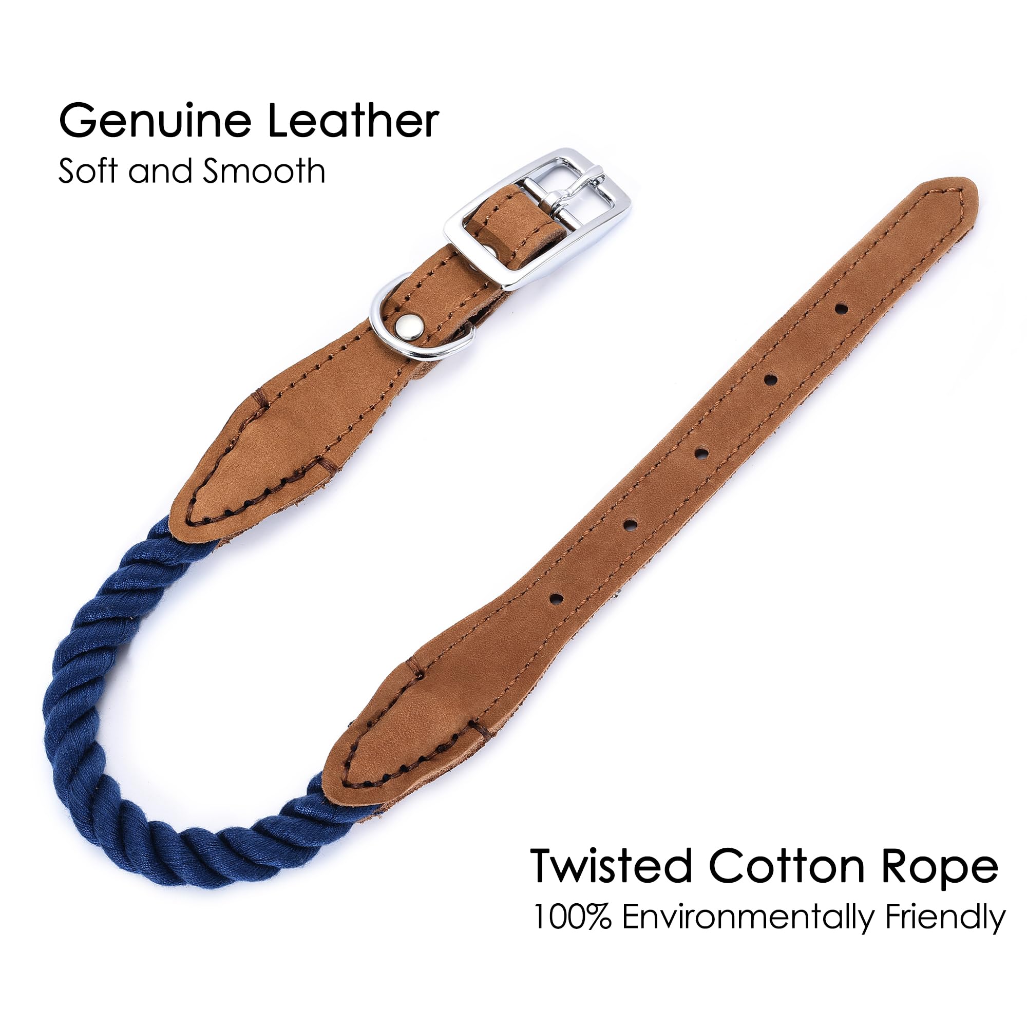 Mile High Life Rope Dog Collar | Durable Braided Cotton Rope Collars | Genuine Leather Dog Collar W Metal Pin Buckle | Classic P