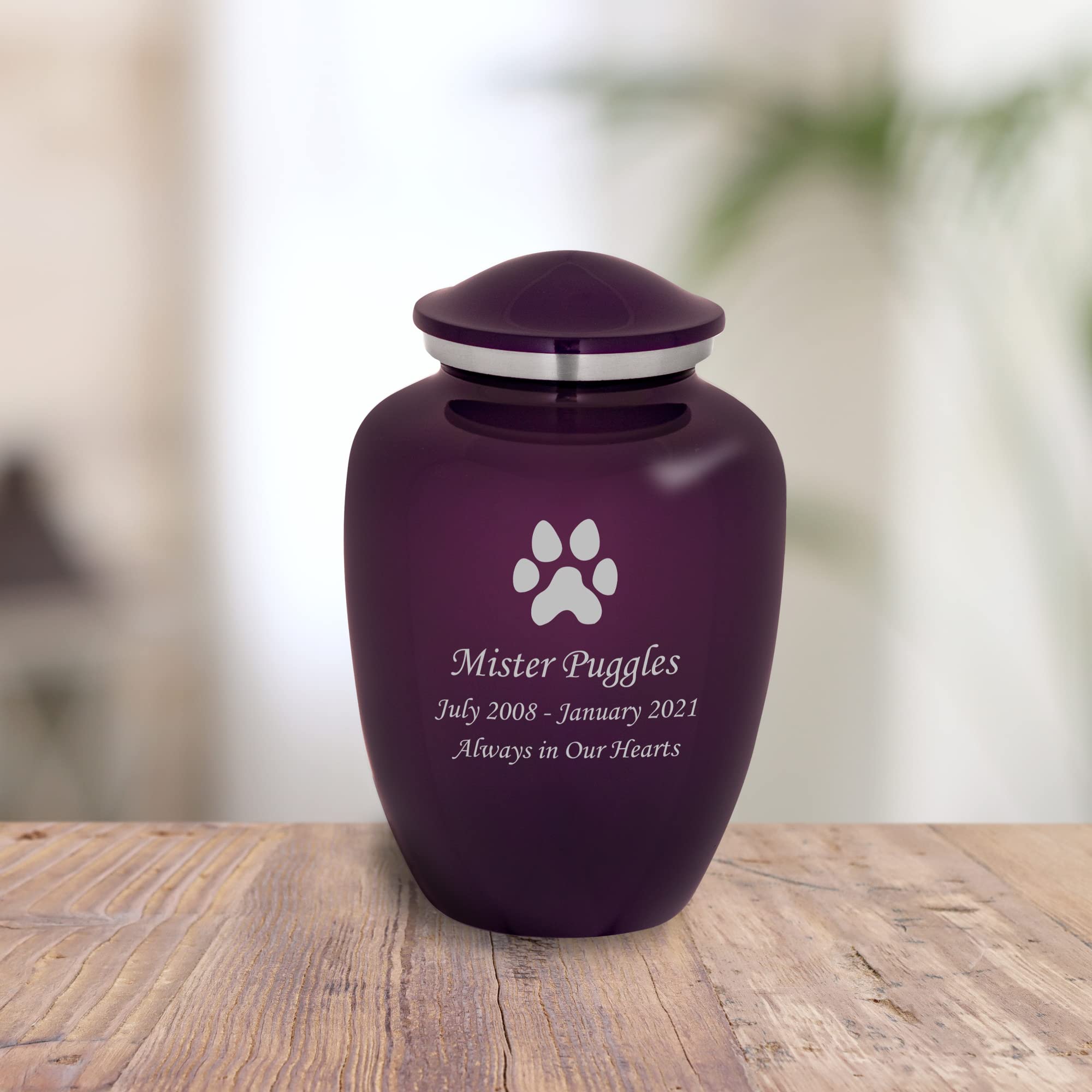 Mainely Urns Homage Medium Custom Engraved Dog Paw Cremation Urn For Pet Ashes - Vase Style Pet Urn - 80 Cubic Inch Capacity - P