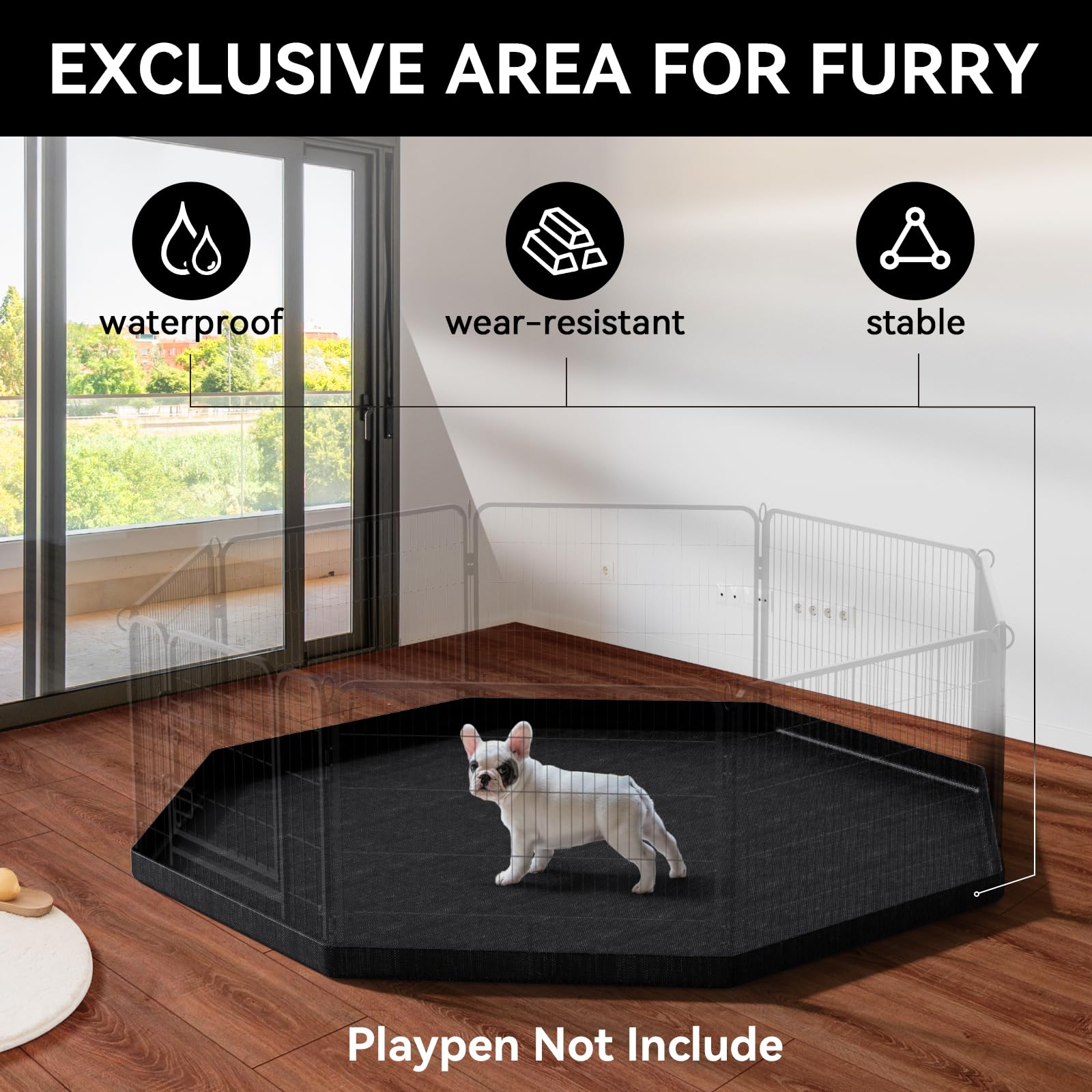 Pjyucien Dog Playpen Bottom Pad - Stabilize The Dog Play Pen, Easy To Clean And Waterproof, Fits Most 8 Panels 32 Inch Width Met
