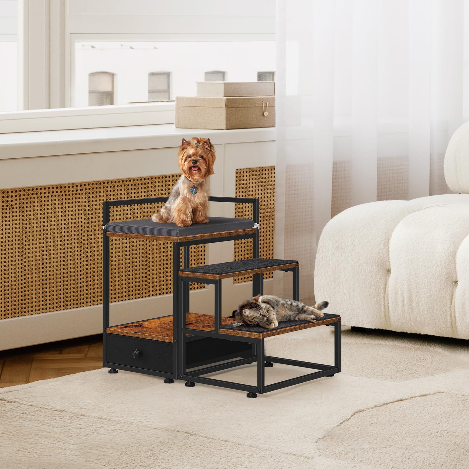Caduke Pet Window Perch With Stairs Dog Window Seat With Stairs Dog Bunk Bed For Small Dogs Elevated Pet Bed Multi Level Platfor