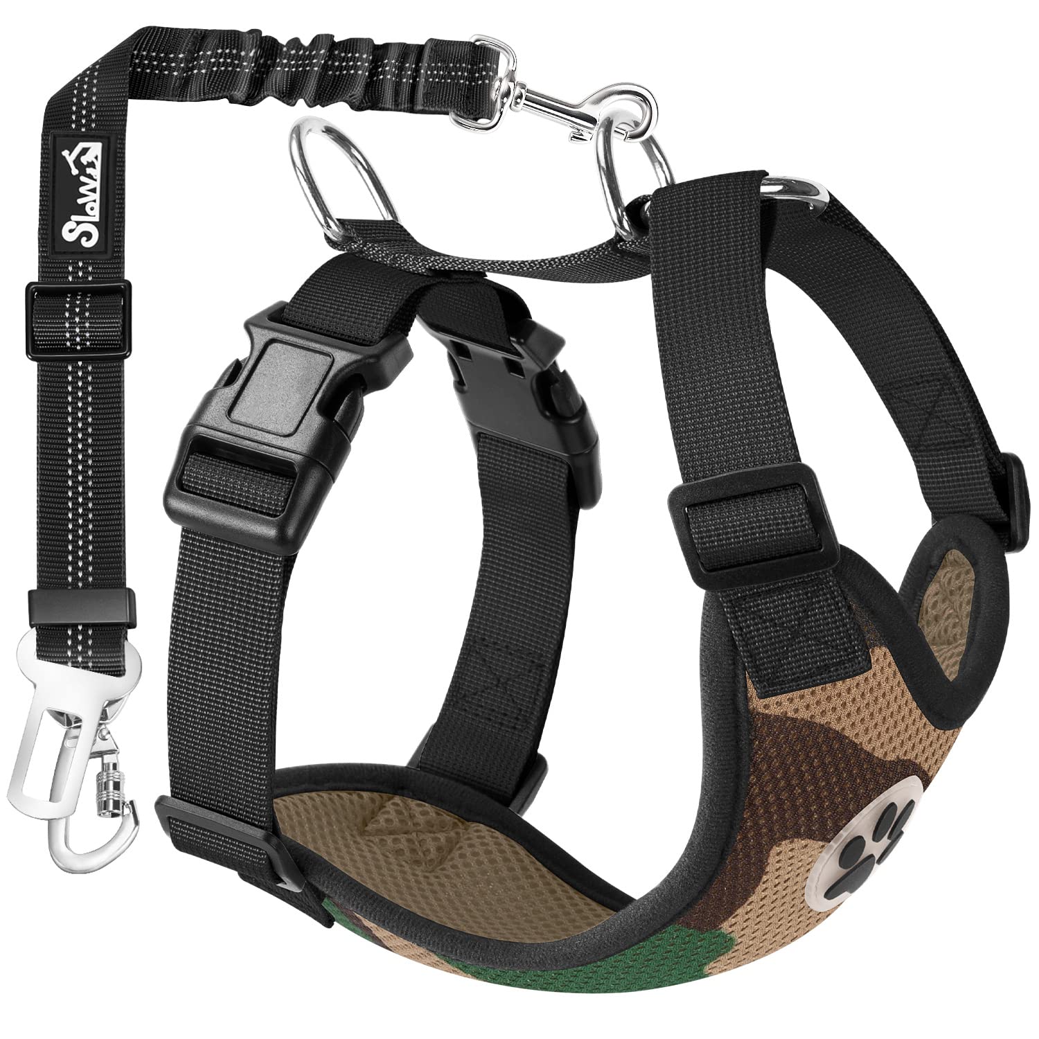 Lukovee Dog Safety Vest Harness With Seatbelt, Dog Car Harness Seat Belt Adjustable Pet Harnesses Double Breathable Mesh Fabric With Car Vehicle Connector Strap For Dog (Small, Camouflage)