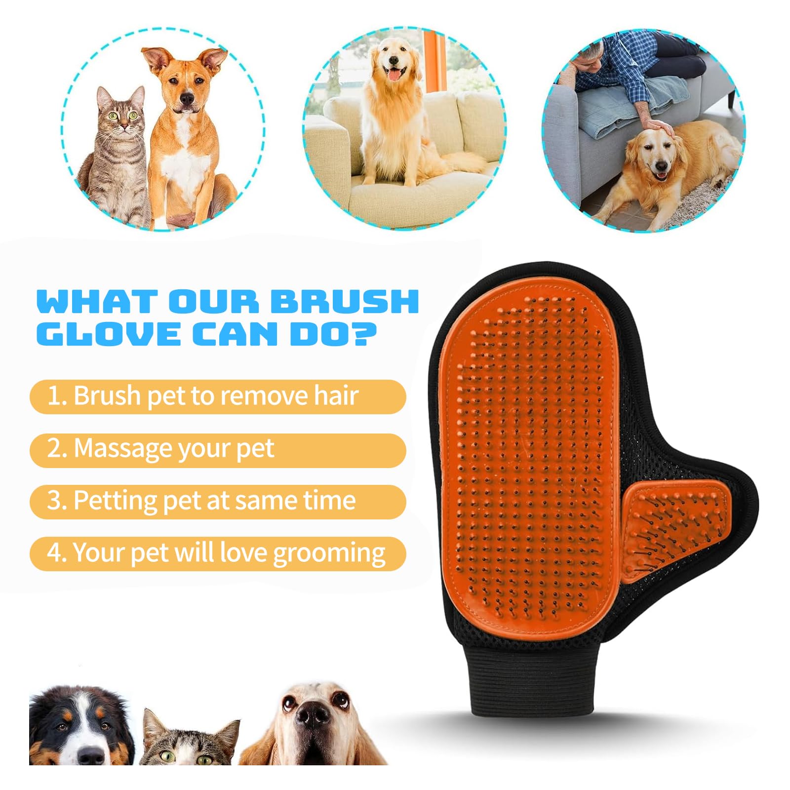 Beenefits 2024 Pet Grooming Glove with Tipped Pin Brush,Special Design Deshedding Glove, Massage Mitt, Perfect Petting Tool for