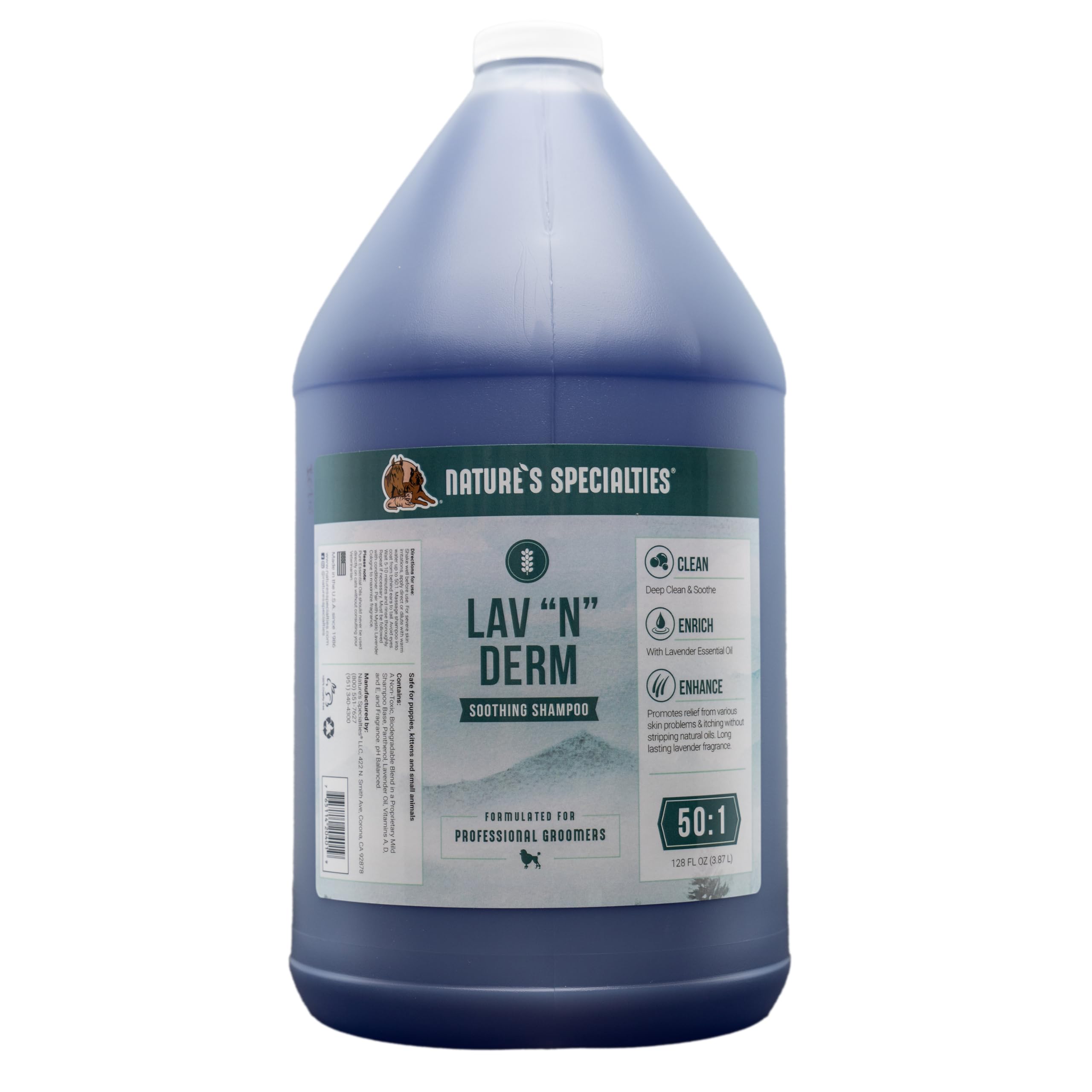 Nature's Specialties Lav-N-Derm Ultra Concentrated Calming Antiseptic Dog Shampoo for Pets, Makes up to 50 Gallons, Relieves Var