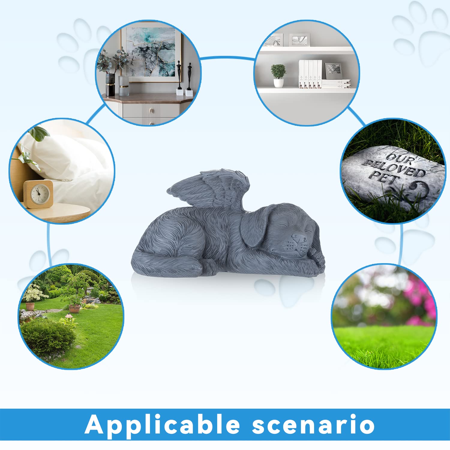 Newdream:The Dog Angel Memorial Statue,Dog Angle Memorial Placed In Indoor Angel Decorations, Pet Tombstone Dogs Figurines, Pet Grave Markers Dog In Angel Wing Figurine.(Big Dog Grey)