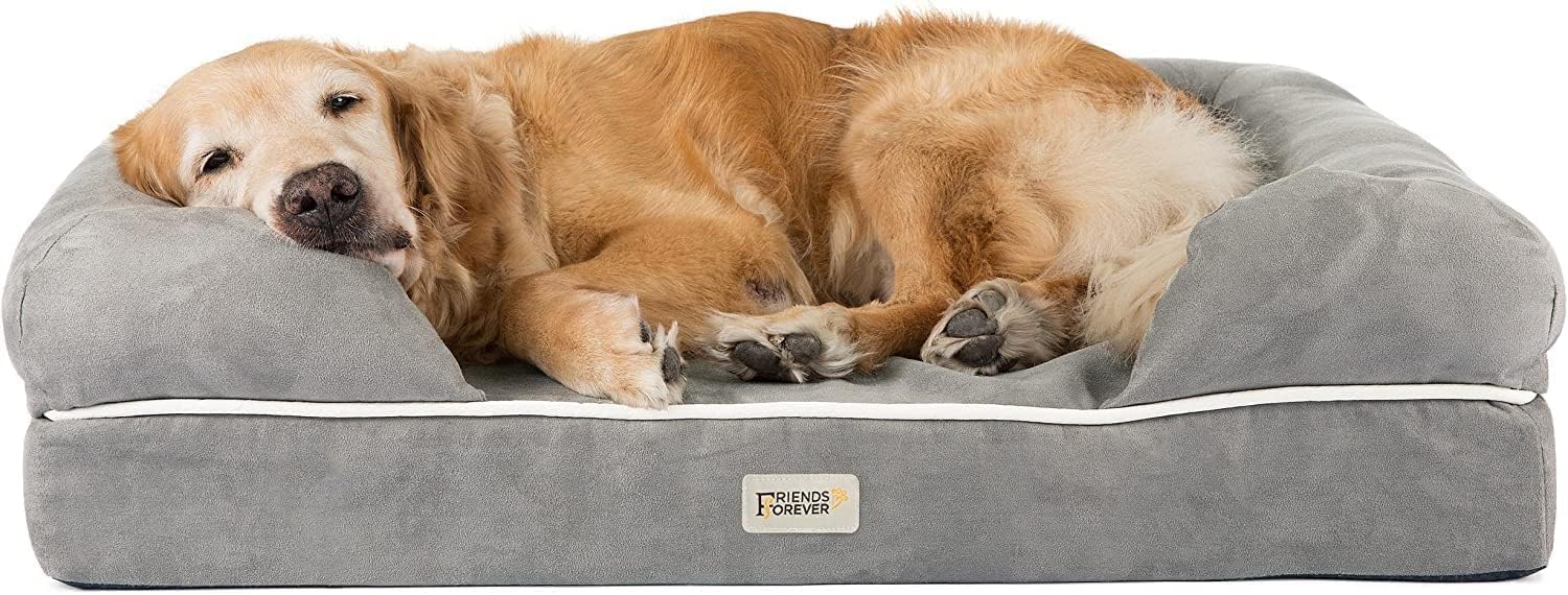 Friends Forever X-Large Dog Bed, Orthopedic Dog Sofa Memory Foam Mattress, Calming Dog Couch Bed, Wall Rim Pillow, Water Resista