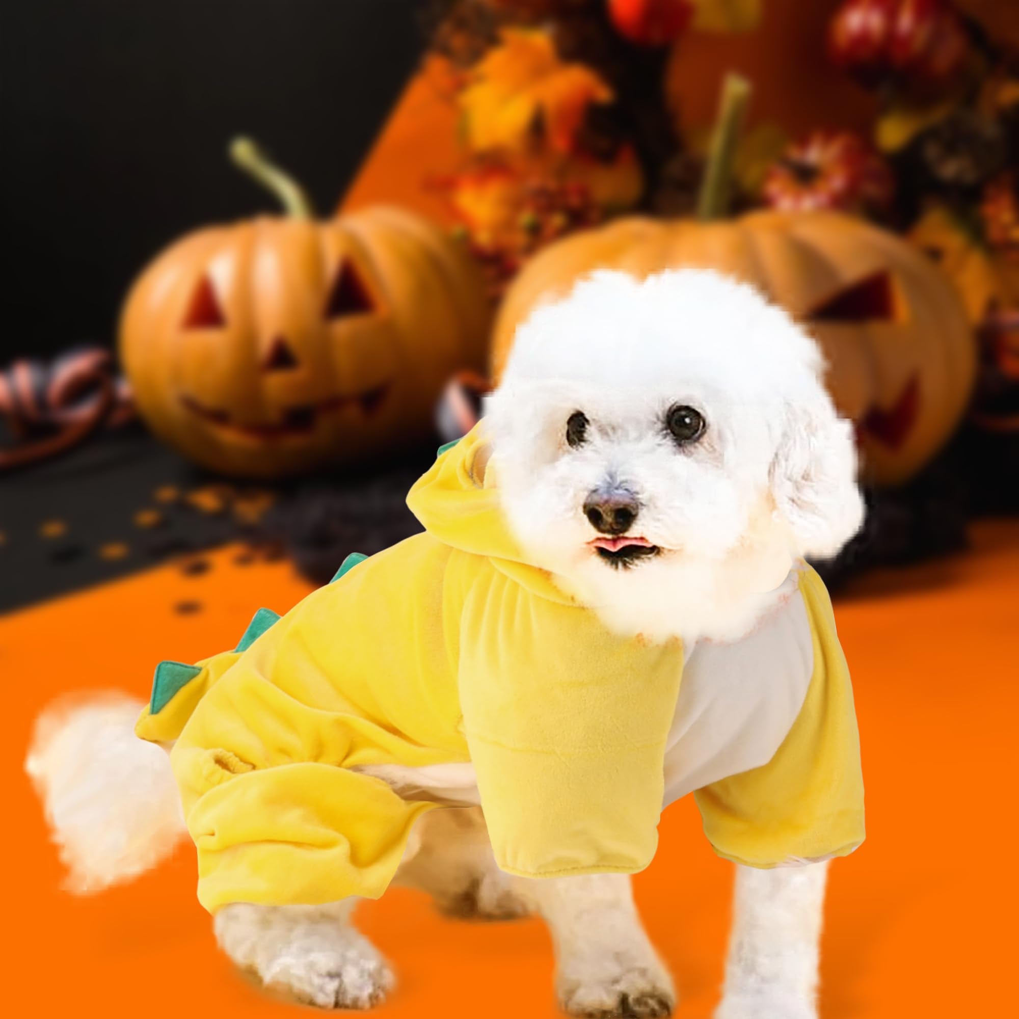 Delifur Dinosaur Dog Halloween Costume Pet Dino Hoodie For Medium Large Dogs (Xl, Yellow)
