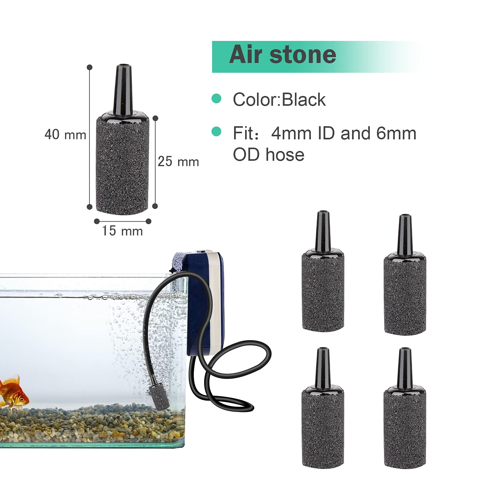 Aquariumbasics 26.6 Feet Black Aquarium Soft Airline Tubing Hose Standard With 4 Air Stones,4 Air Value Controller,4 Check Valves, 6 Suction Cups And 16 In Total For I,L,T,Y Shape Connectors