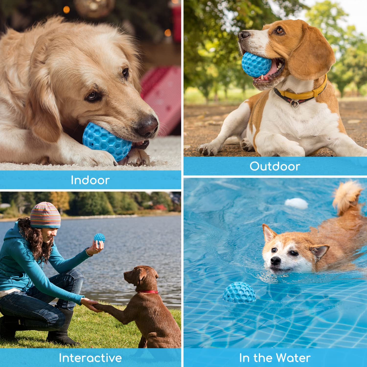 Nobleza Squeaky Dog Ball, Durable Bouncy Floatable Dog Balls For Chewing And Teeth Cleaning, Interactive Natural Rubber Lightweight Dog Toy Ball For Small And Medium Dogs, 3.15 In, Blue