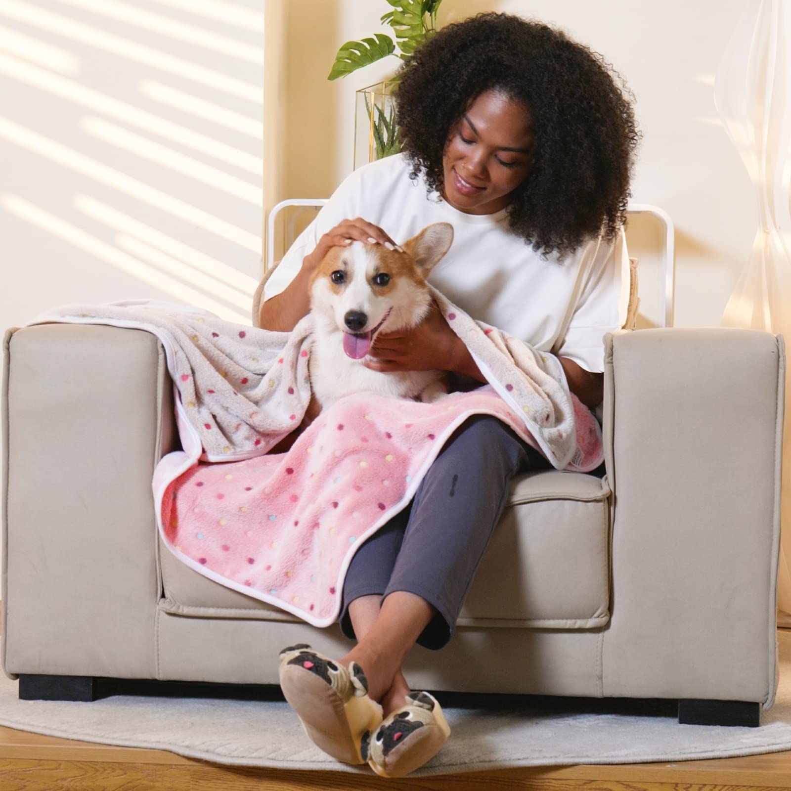 1 Pack 6 Blankets Dog Cat Soft Fluffy Fleece Pet Blanket Warm Cute Print Design Puppy Kitten Blanket Doggy Dot Medium(30X20)