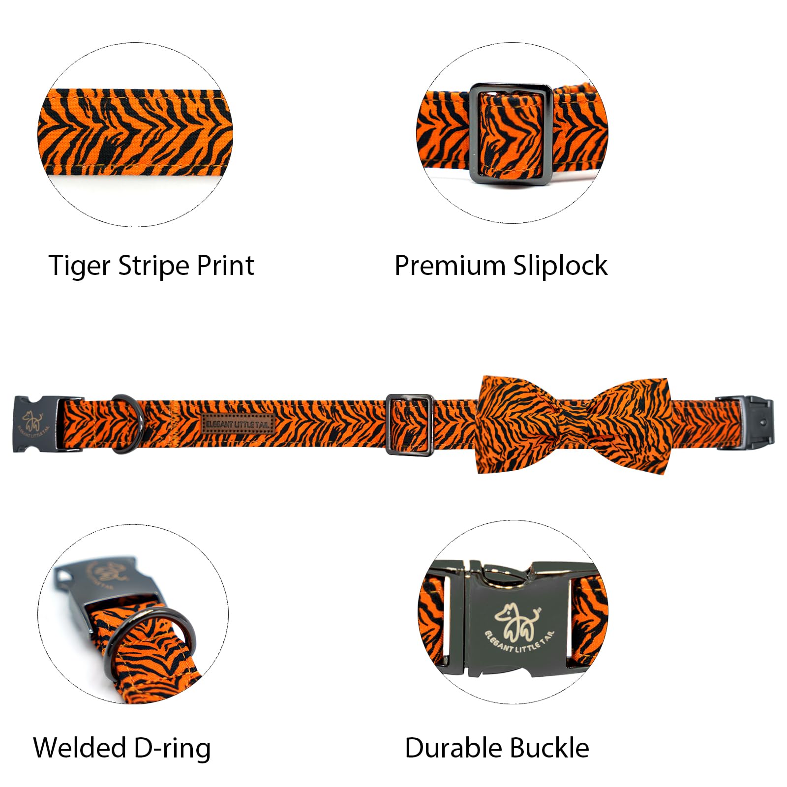 Elegant little tail Dog Collar, Tiger Print Pet Collar Fashion Boy Dog Collars Durable Metal Buckle Dog Collars Cotton Pet Adjus