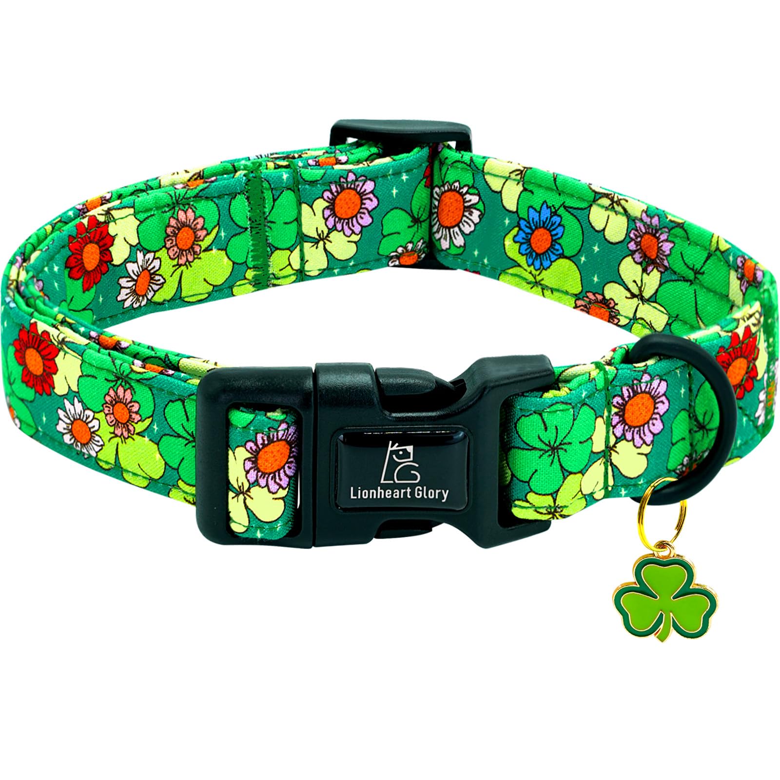 Lionheart Glory St. Patrick Dog Collar-Lucky Clover Shamrock Green Collars For Small Dogs Spring Trefoil Dog Collar Adjustable H