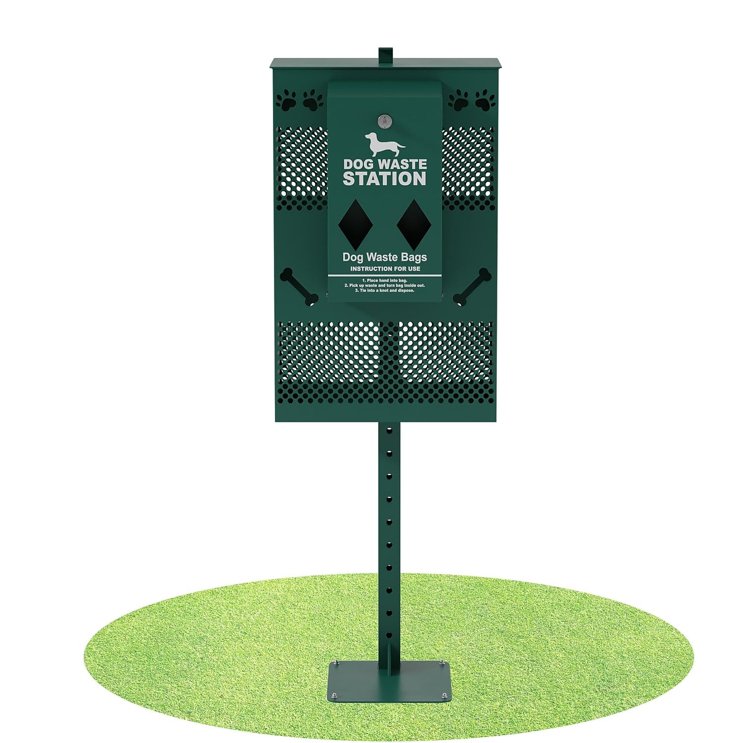 Pet Waste Station with Rectangular Lidded Trash Can