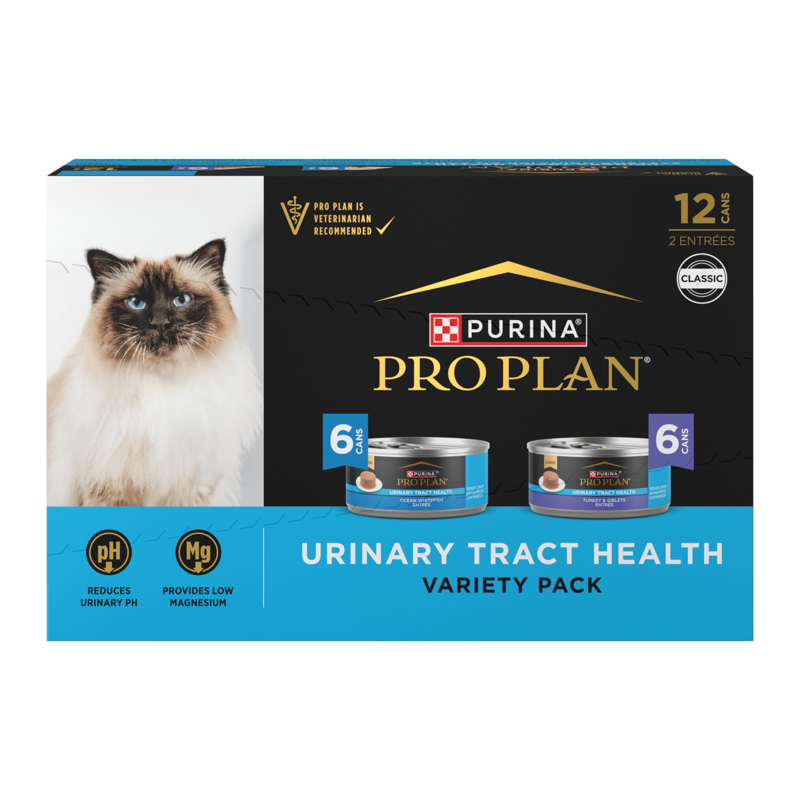 Purina Pro Plan Urinary Tract Health Pate Cat Food Variety Pack, Turkey and Giblets, and Ocean Whitefish Entrees - (Pack of 12) 