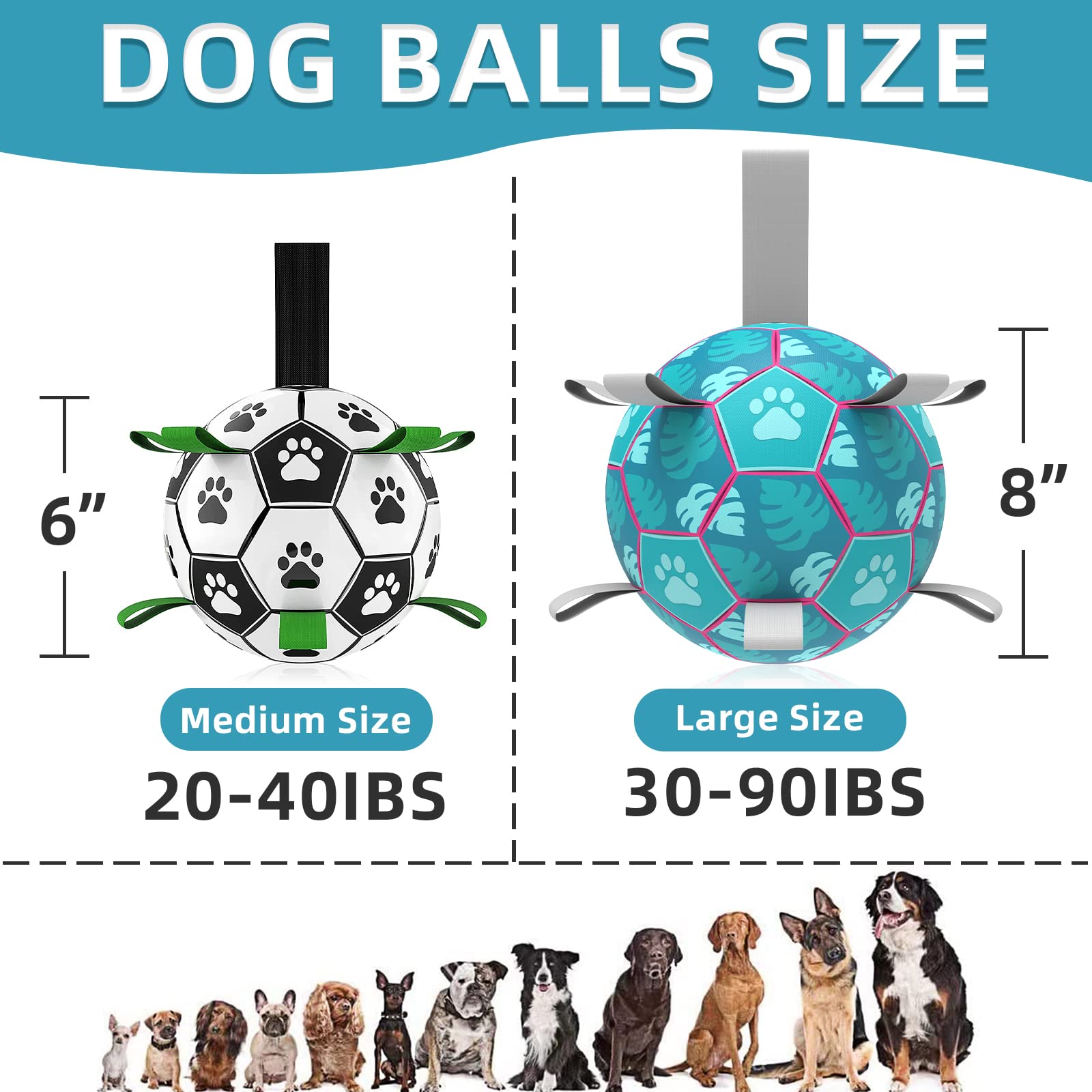Qdan Dog Toys Soccer Ball, Interactive Dog Toys For Tug Of War, Puppy Birthday Gifts,Dog Tug Toy, Dog Water Toy, Durable Dog Balls For Small & Medium Dogs-Lake Blue(8 Inch)
