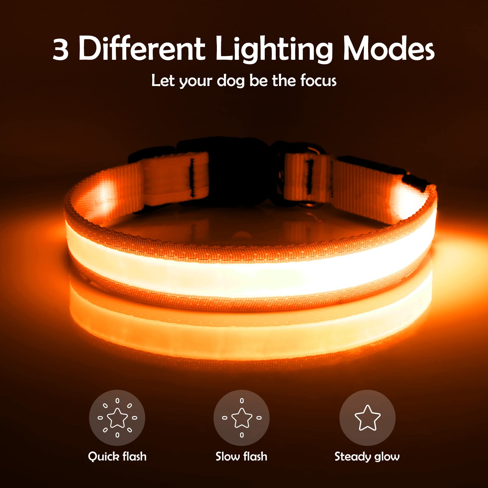 Vizpet Led Dog Collar, Light Up Dog Collar Adjustable Usb Rechargeable Super Bright Safety Light Glowing Collars For Dogs(X-Large,Orange)