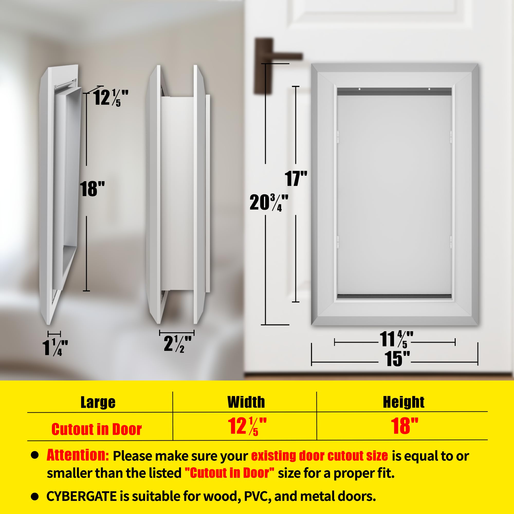Large Dog Door For Exterior Doors, Cutout Size 12.2''W X 18''H, Heavy Duty Double Flap For Extreme Weather, Energy-Efficient, Ea