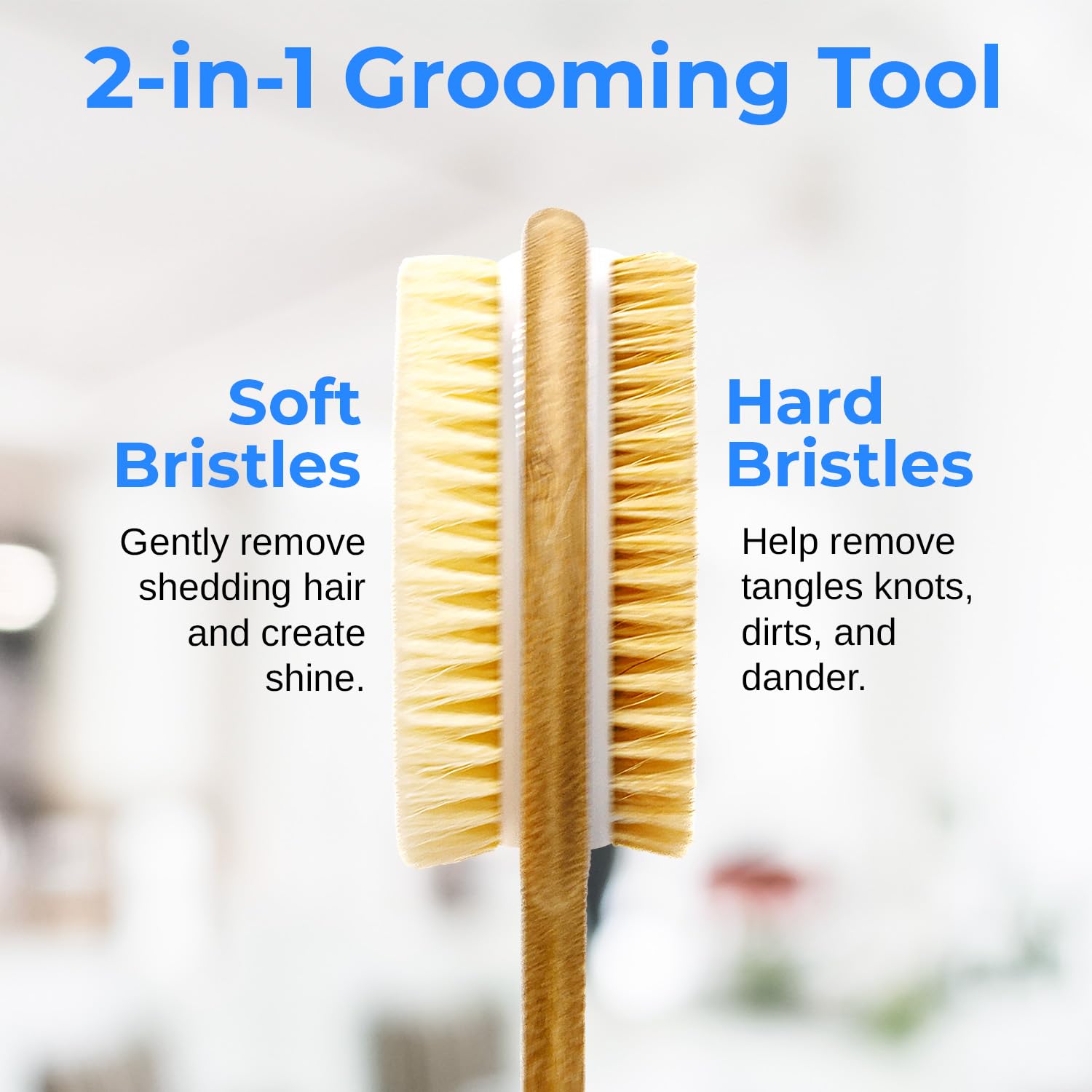 Serenelife Double-Sided Cat And Dog Brush, Pet Grooming Brush With Wooden Handle, Skin-Friendly Pin Brush & Bristle Comb With Ma