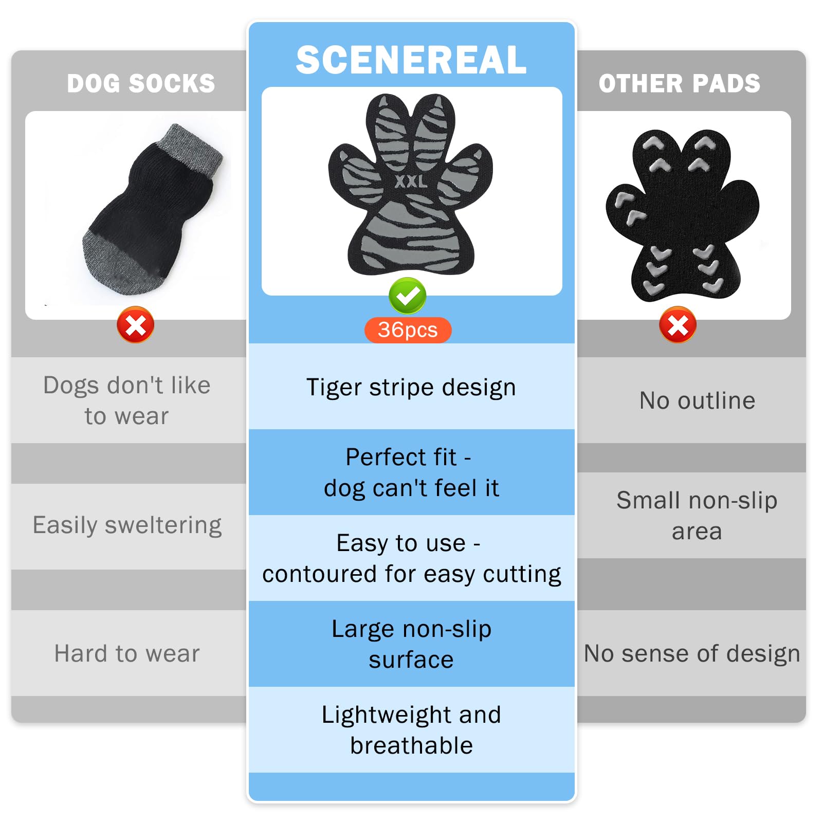 Scenereal Xxxl Dog Paw Protector Anti-Slip Grips, Paw Pads For Dogs Traction Non Slip On Hardwood Floors, Hot Pavement Paw Stick