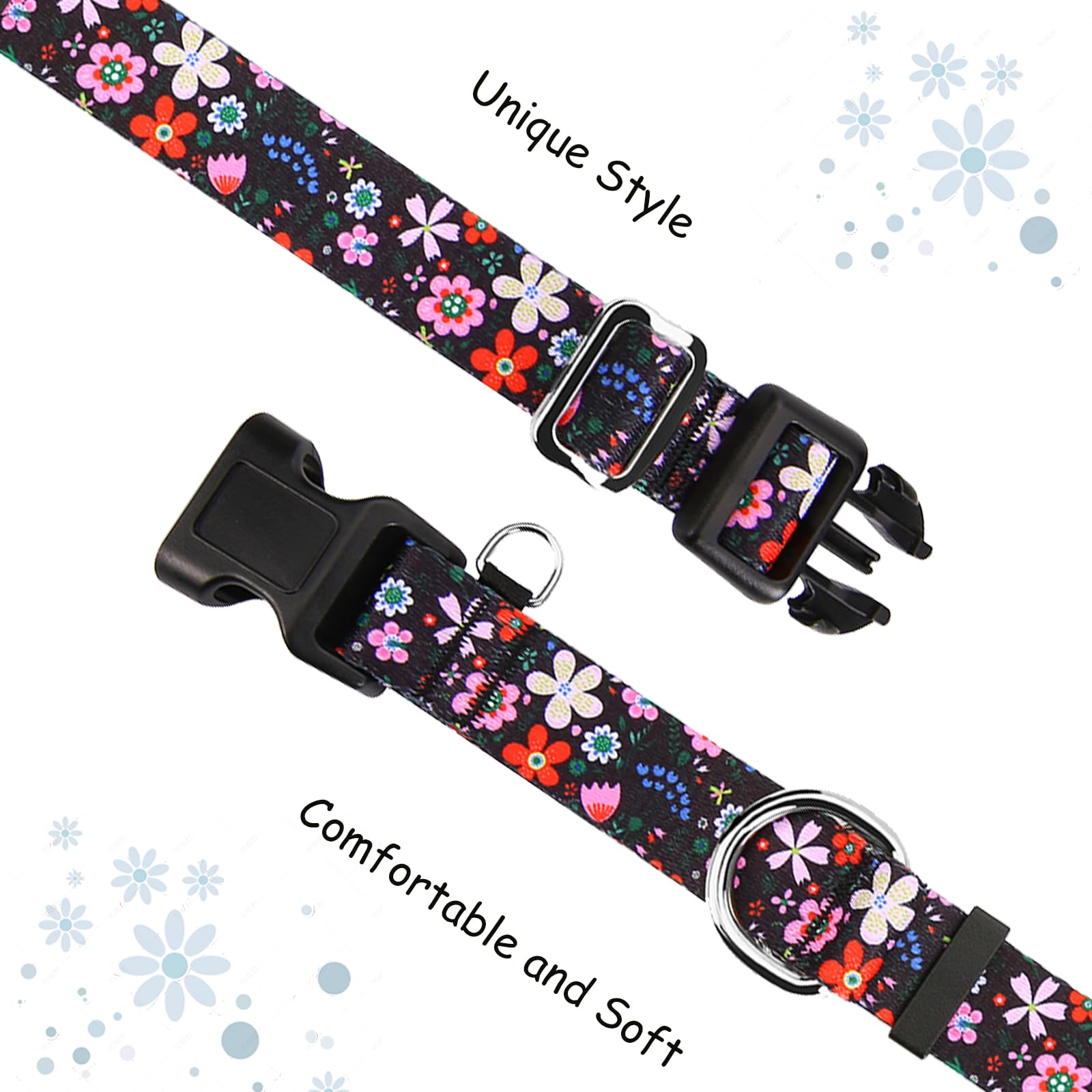 Fidohug Martingale Collar For Dogs With Buckle Adjustable Nylon Floral Slip No Pull Training Dog Collars (Black Pink Red, Small)