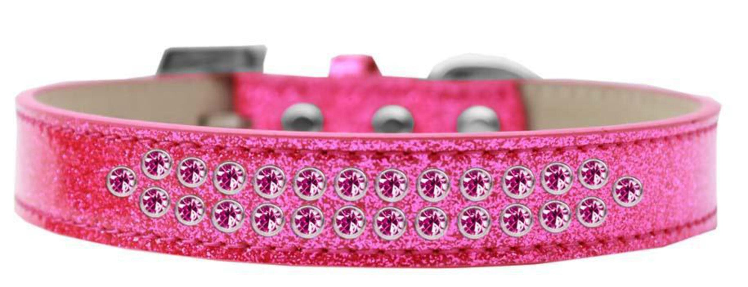 Mirage Pet Products Two Row Bright Pink Crystal Light Pink Dog Collar, Size 20