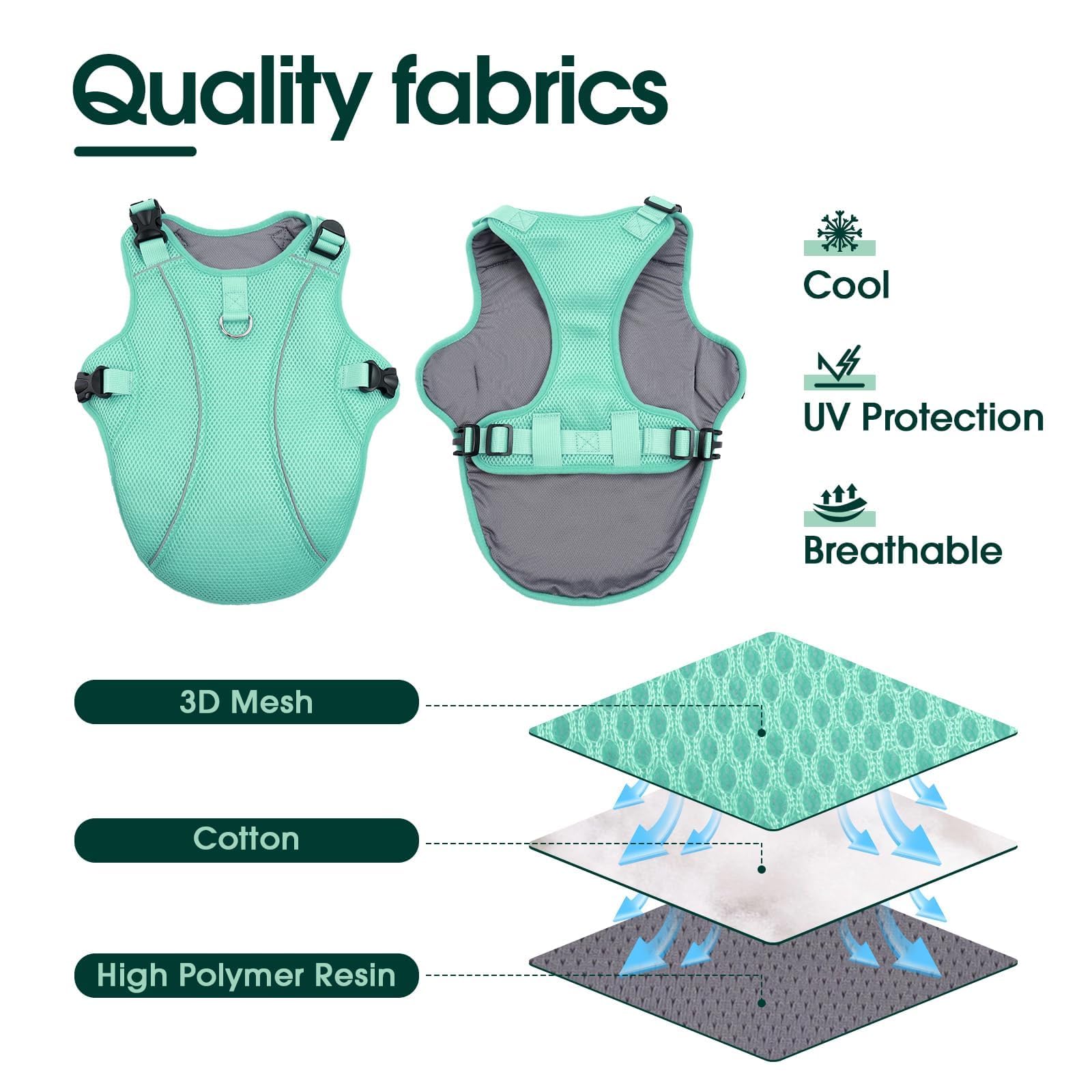 Kuoser Dog Cooling Vest Harness, Medium Dog Cooler Jacket With Adjustable Buckle For Outdoor Beach, Hiking, Training Green L