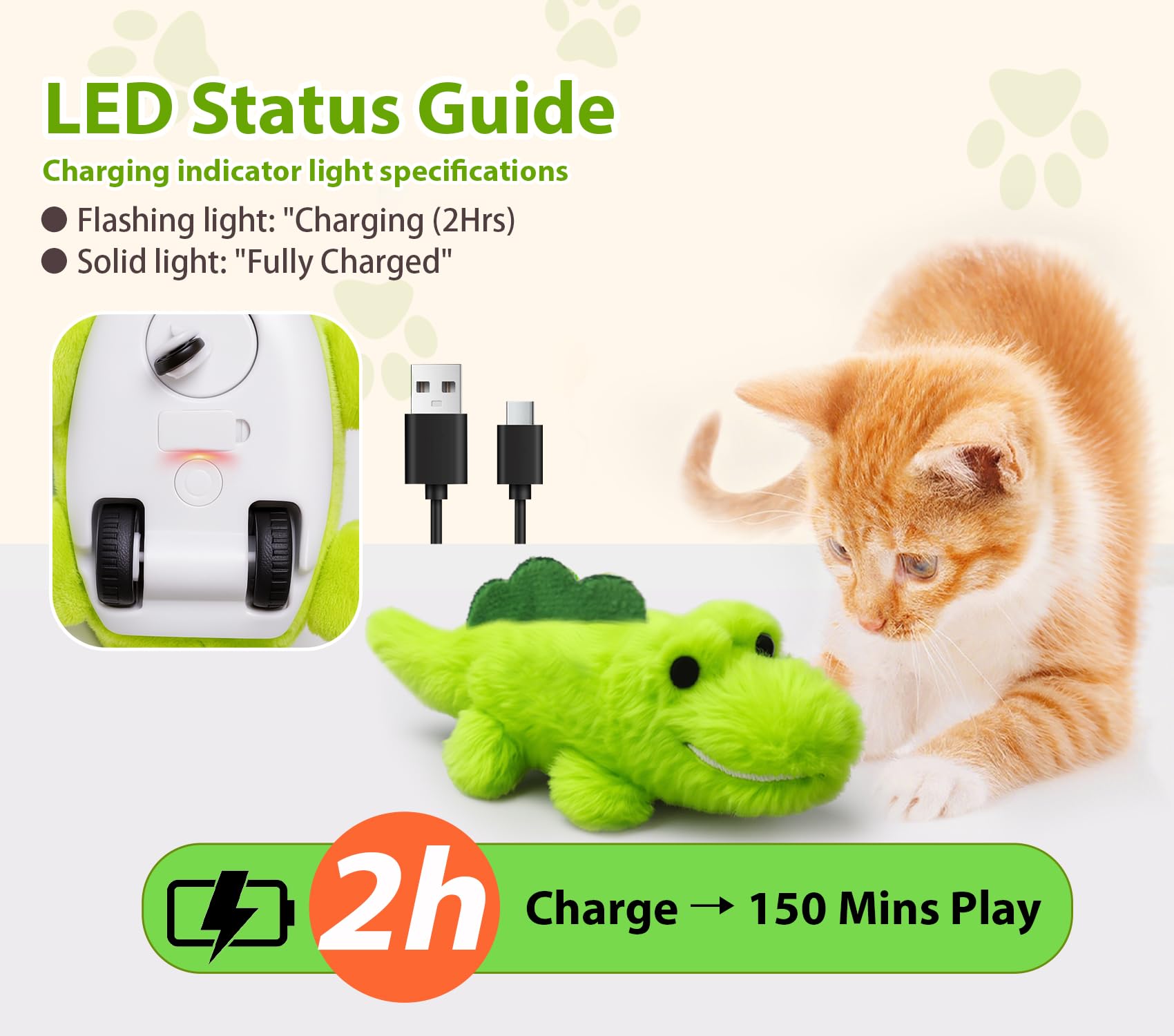 ZeLing HTL Interactive Cat Toys for Indoor Cats - Automatic Moving Cat Chase Toy for Bored Indoor Adult Cats - 360 Random Moveme