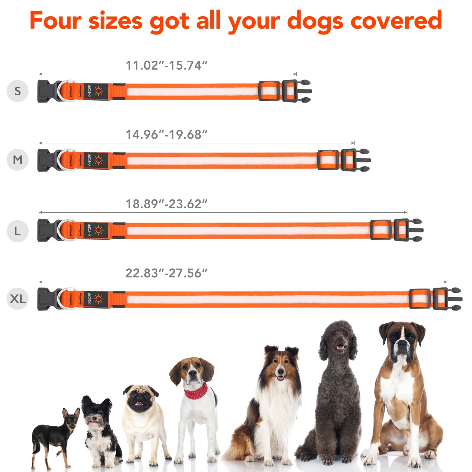 Vizpet Led Dog Collar, Light Up Dog Collar Adjustable Usb Rechargeable Super Bright Safety Light Glowing Collars For Dogs(Large,Orange)