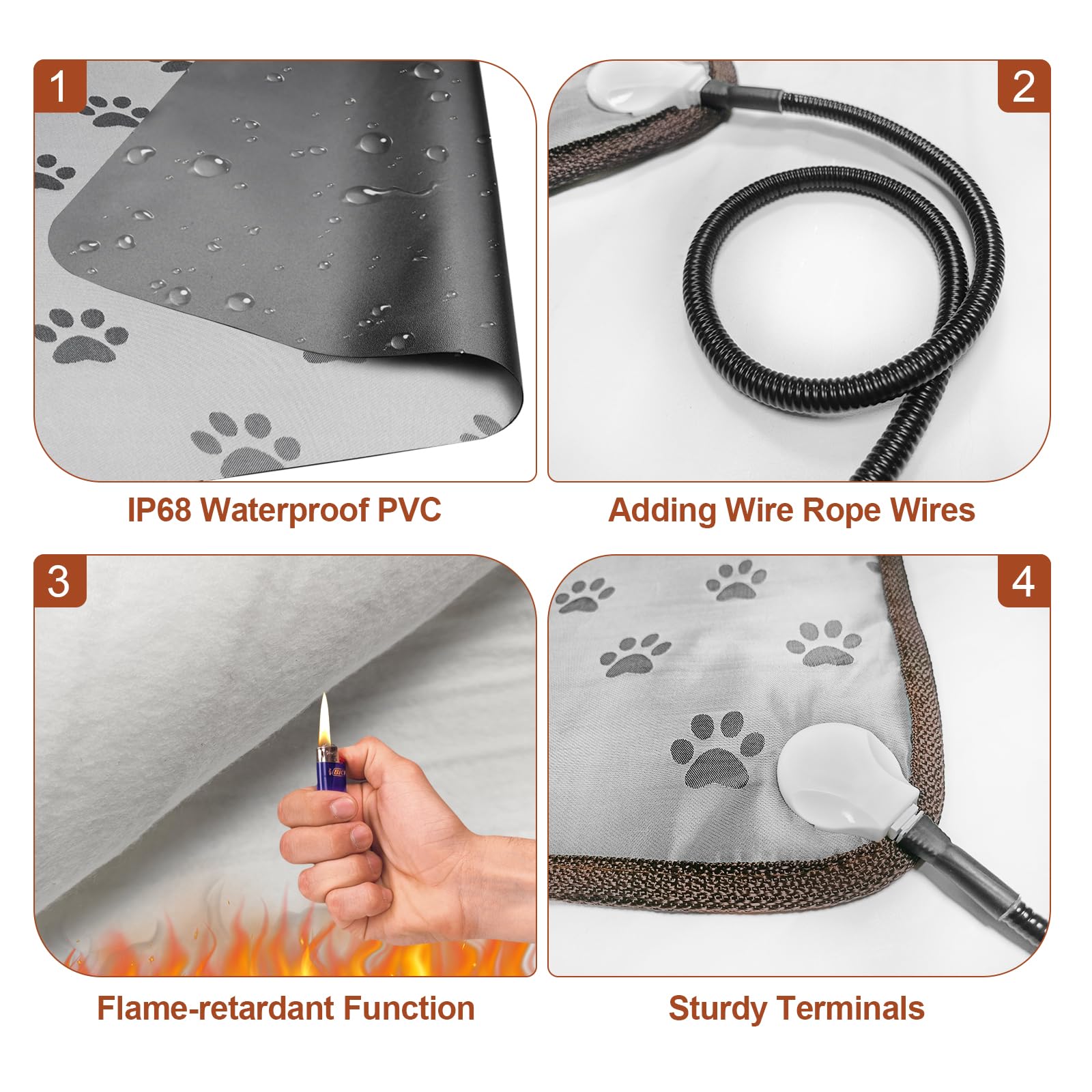 Golopet Cat Heating Pad Round-D16In Pet Heating Pads For Cats Waterproof Smart Thermostat Switch, Adjustable Heated Cat Bed,Adding Wire Rope Wires Cat Warming Pad-Paw Print
