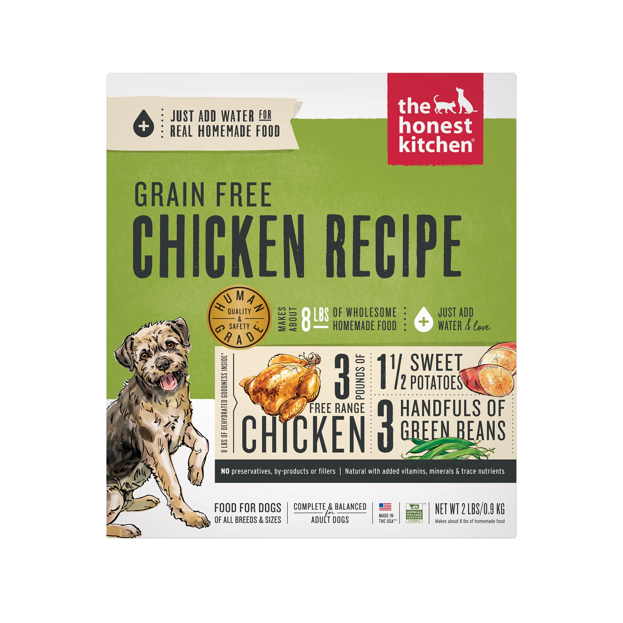The Honest Kitchen Human Grade Dehydrated Grain Free Dog Food - Complete Meal or Dog Food Topper - Chicken 2 lb (makes 8 lbs)