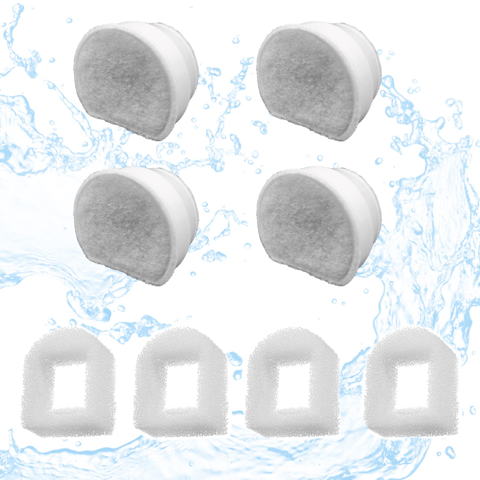 8 Pack Pet Fountain Filter Replacement,4 Carbon Filters And 4 Foam Pre-Filter Replacement Compatible With Multiple Pet Water Dis