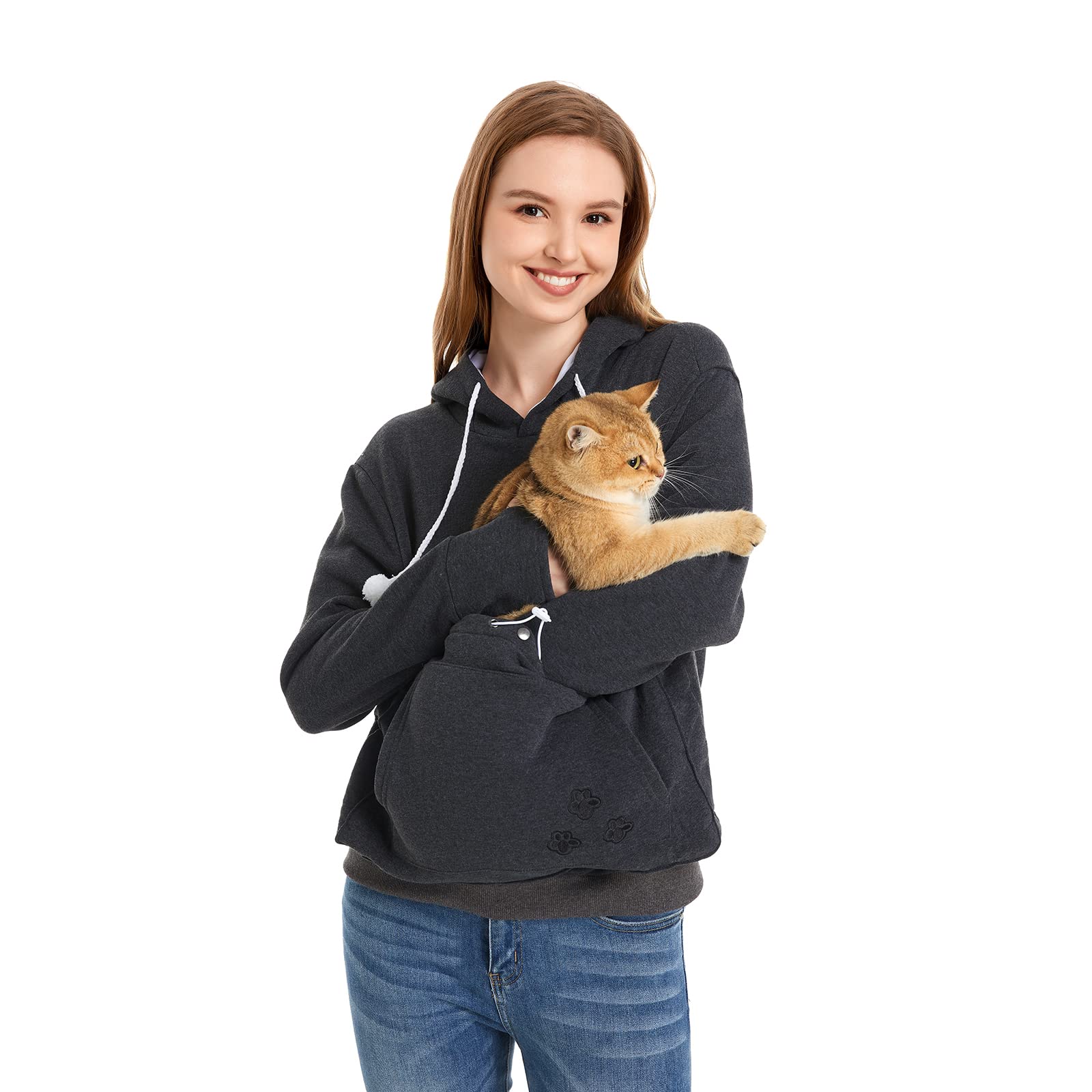 Unisex Big Pouch Hoodie Long Sleeve Pet Dog Holder Carrier Sweatshirt,Dark Grey-Thick,Large