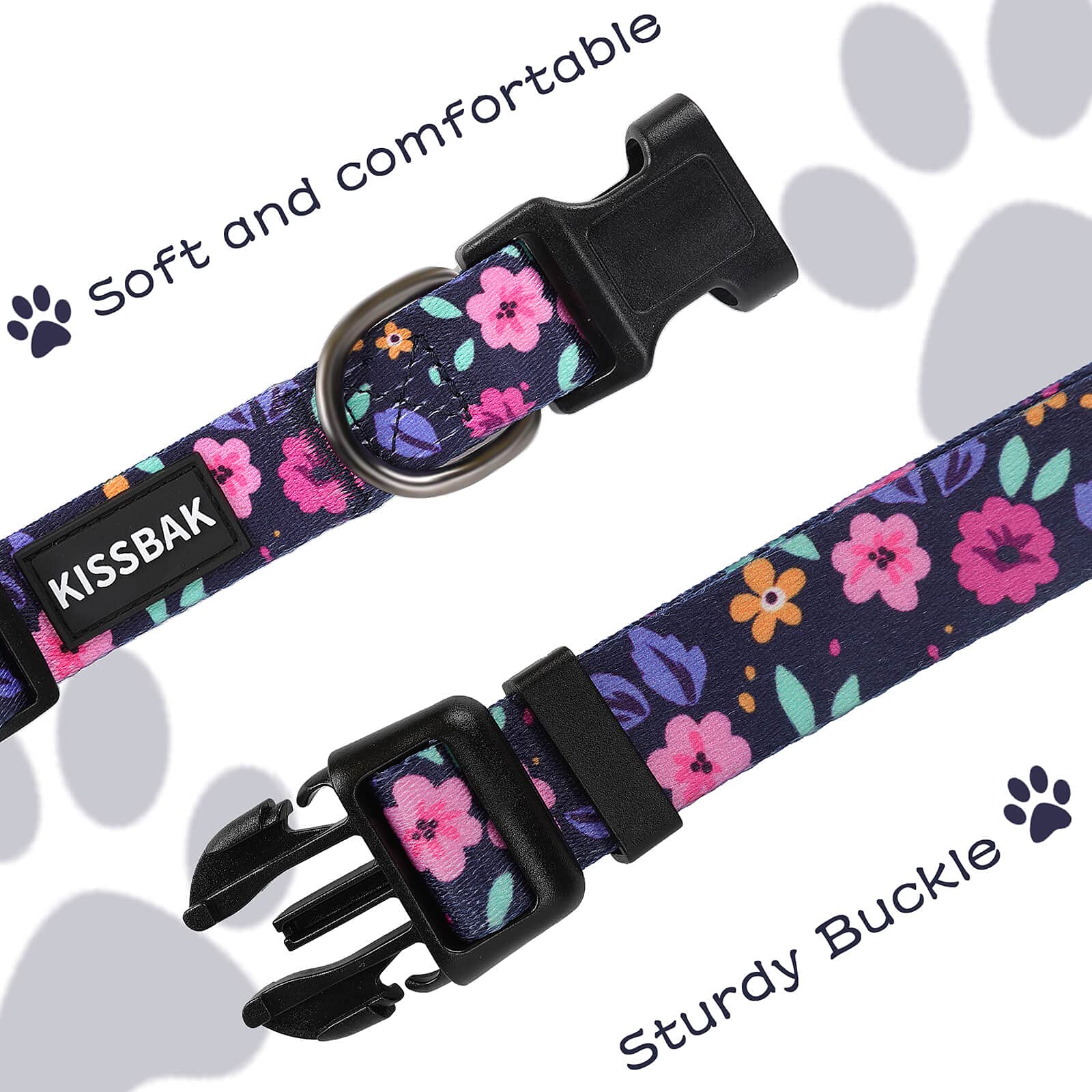 KISSBAK Dog Collar for Small Dogs, Soft Adjustable Floral Polyester, S Size, Model DCQ2101