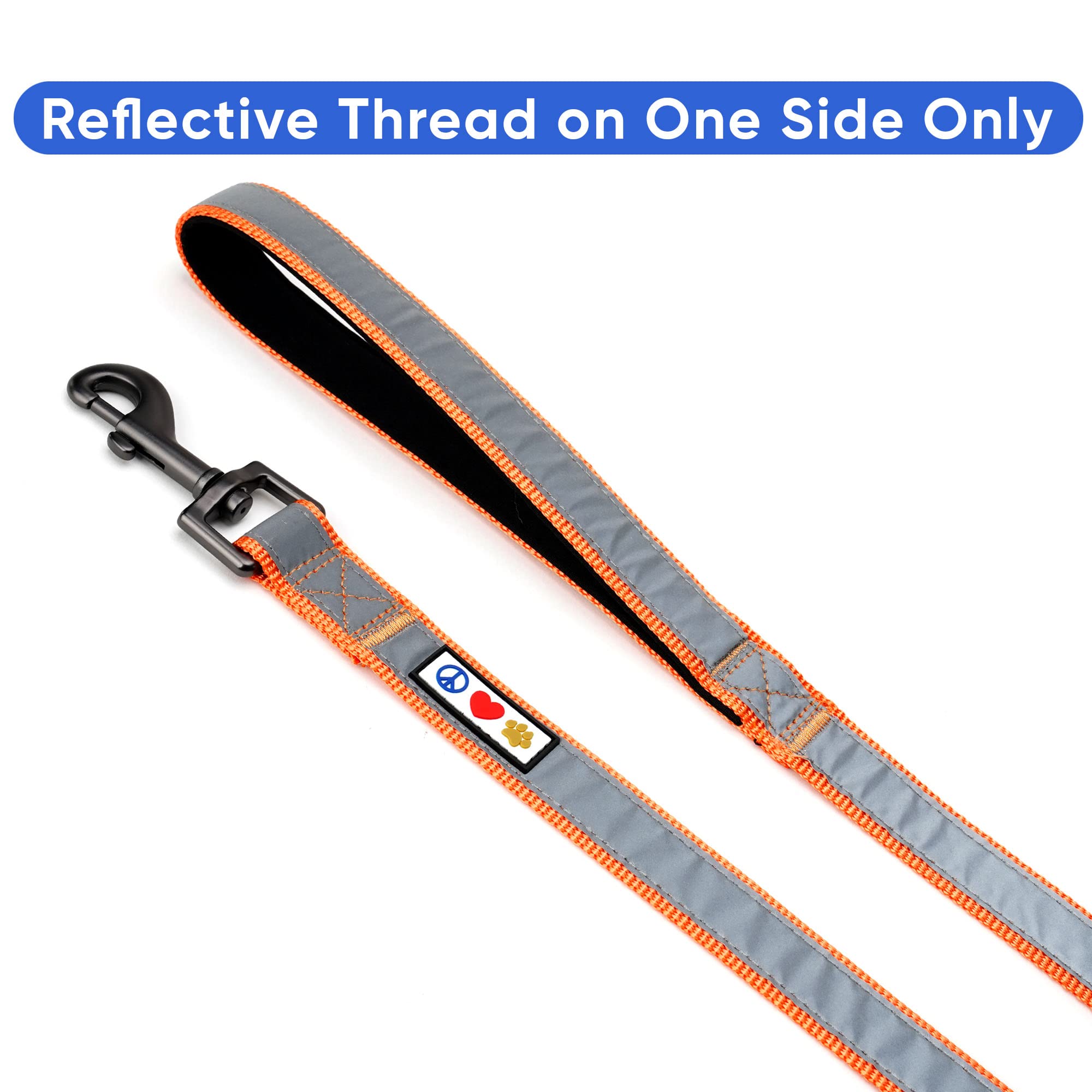 Pawtitas 6 Ft Padded Dog Leash With Comfortable Neoprene Padding Handle - Orange Lead | Medium Reflective Dog Leash With Highly Reflective Band Perfect For Medium And Large Dogs And Puppies.